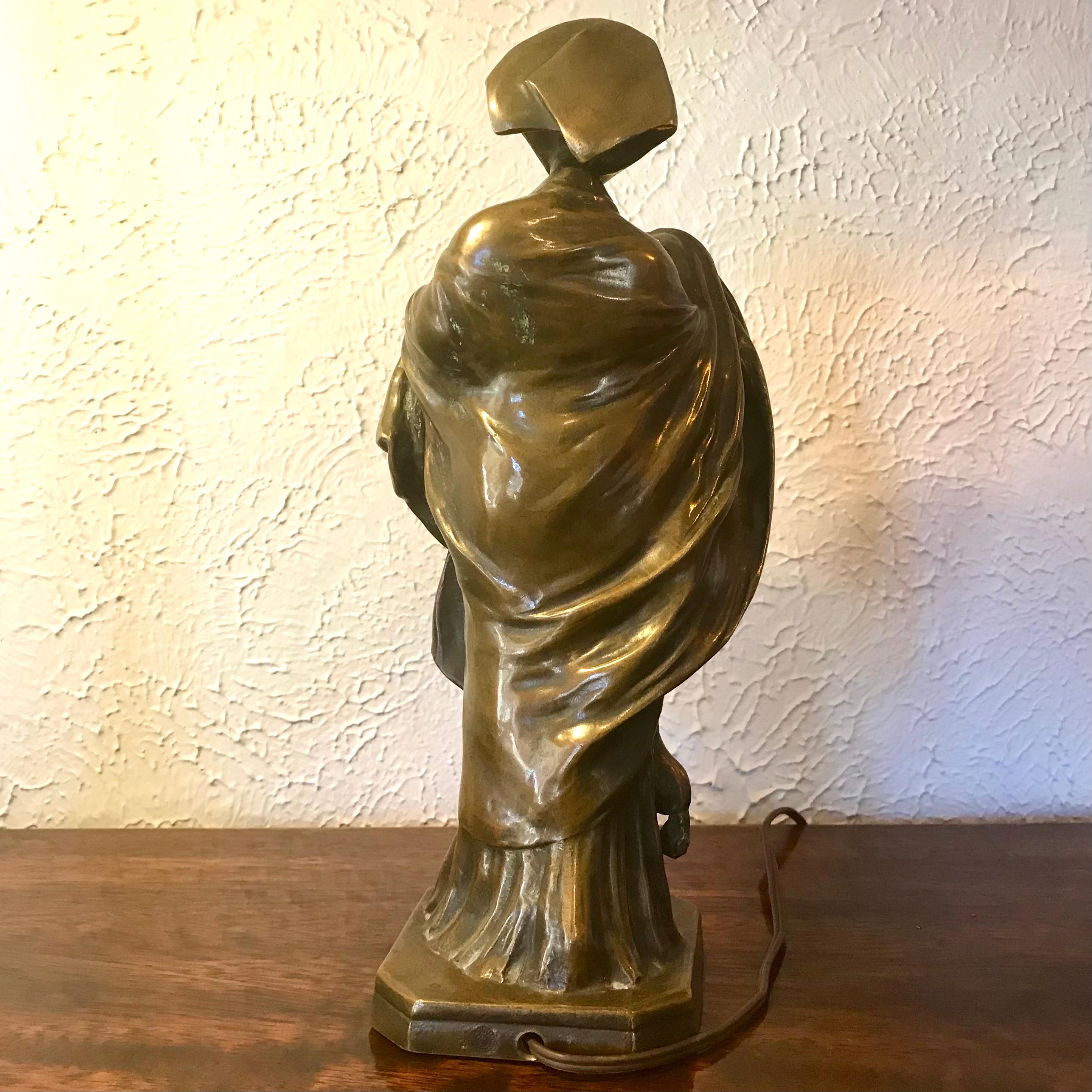 Cast Leo Laporte Blairsy Art Nouveau Bronze Table Lamp For Sale