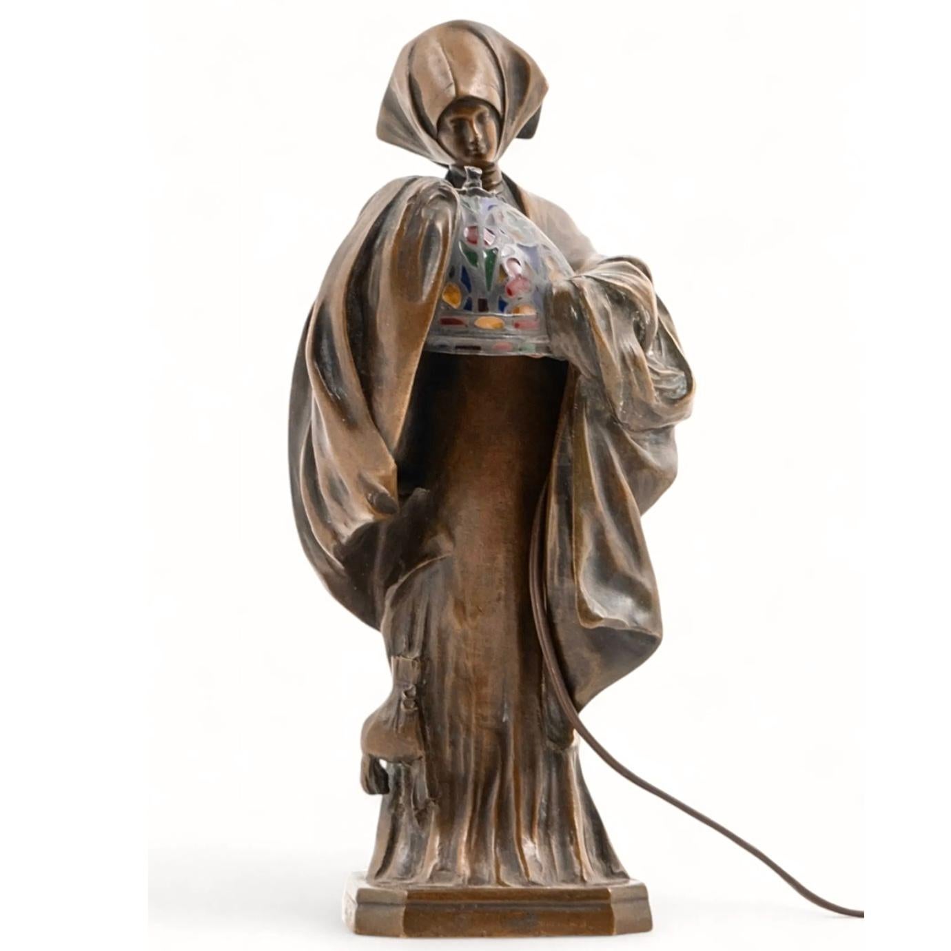 Leo Laporte Blairsy Art Nouveau Bronze Table Lamp For Sale 1