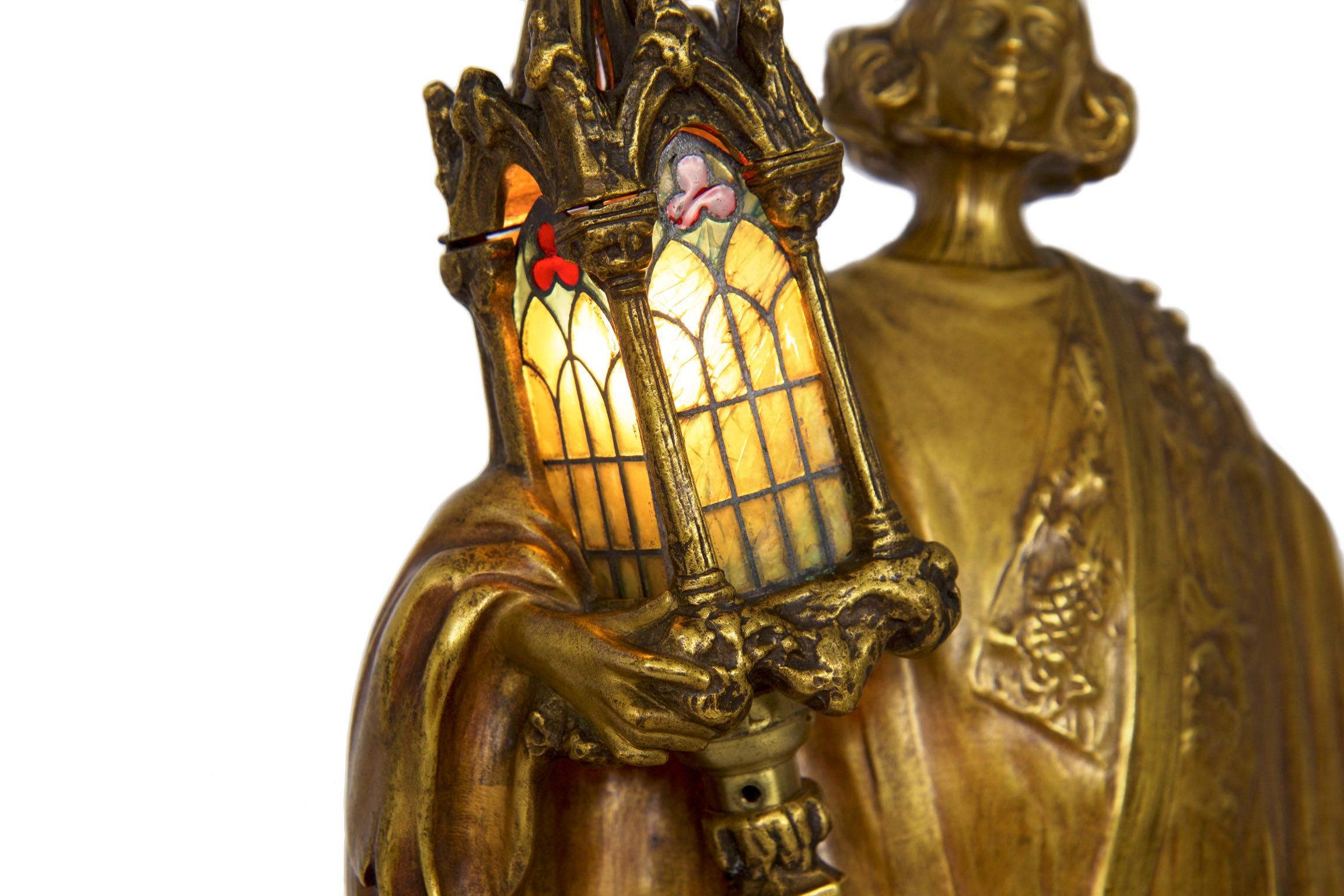 19th Century Léo Laporte-Blairsy French Art Nouveau Bronze Sculpture Antique Table Lamp