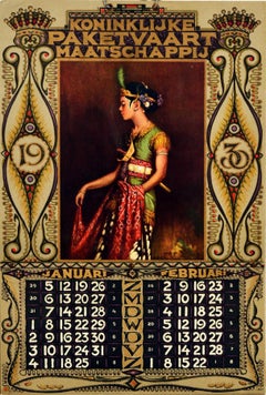 Original Vintage Advertising Poster Royal Packet Shipping Company Calendar Bali