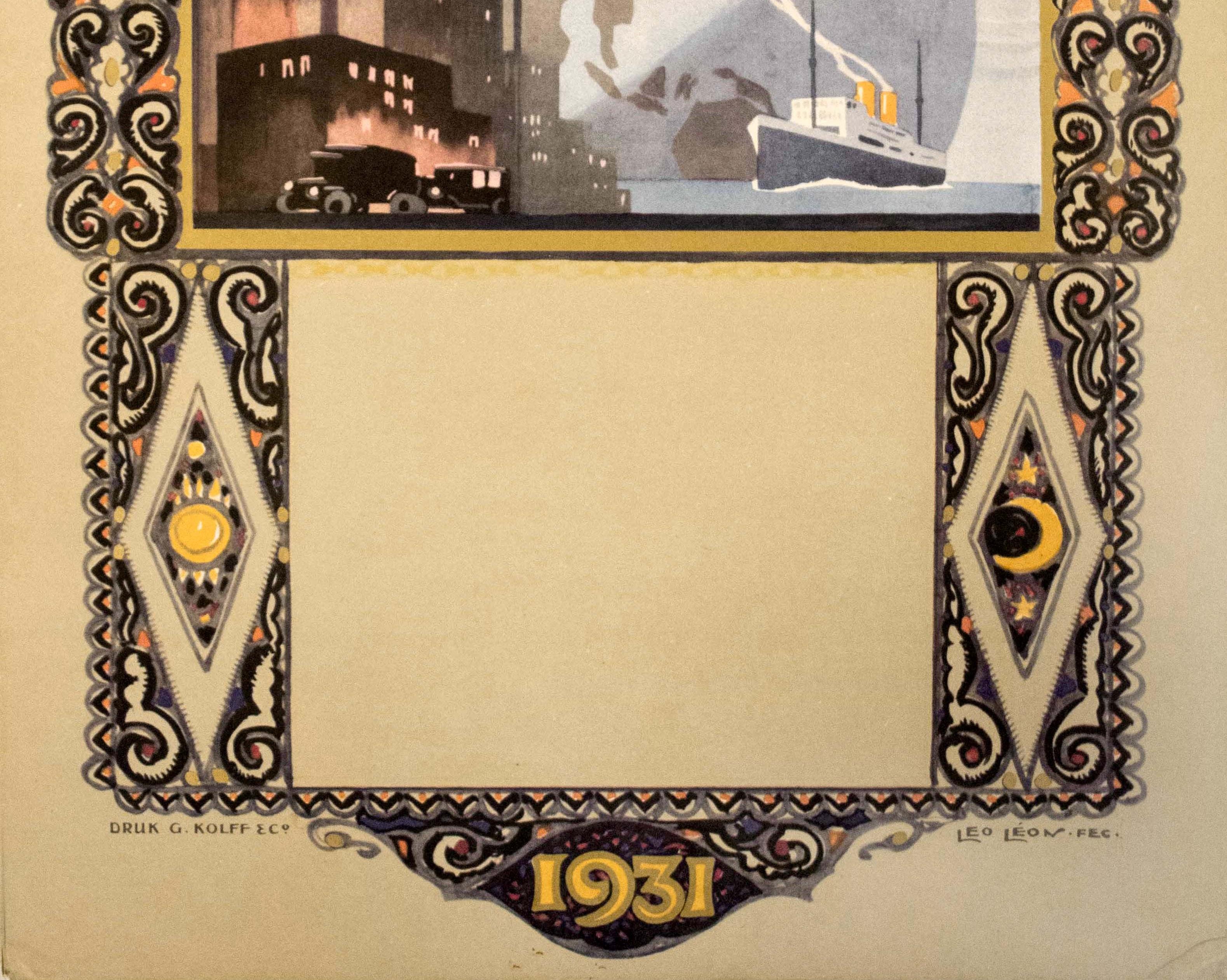 Poster originale d'epoca Vacuum Oil Company Gargoyle 1931 Auto classica Aereo Nave - Print Art Déco di Leo Leon