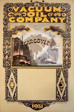 Affiche vintage d'origine de la compagnie d'huile Vacuum Gargoyle, 1931, Voilier classique en forme de voiture