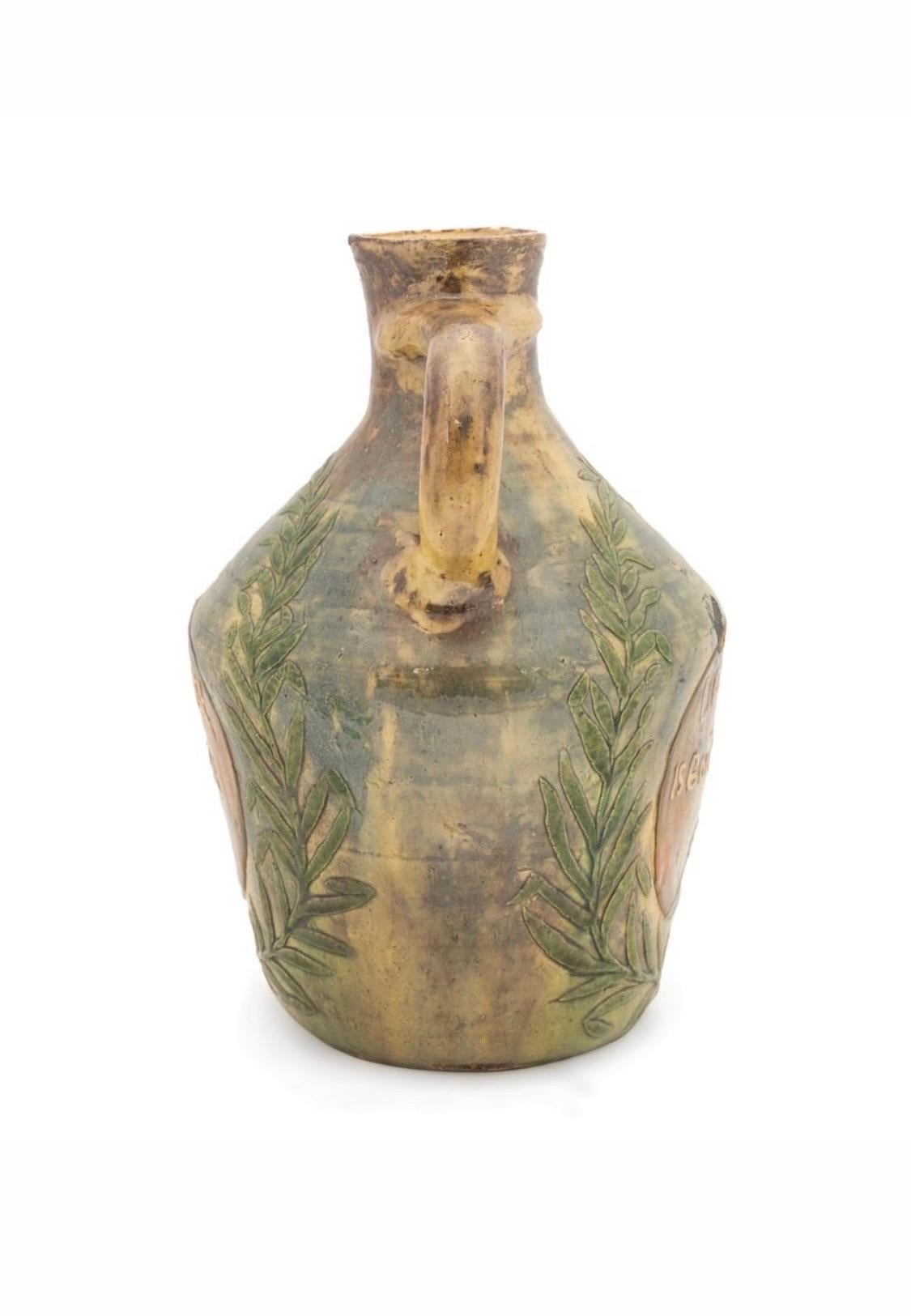 Leo Maes-Vereenooghe Flämische Vase mit doppeltem Griff aus polychromer Keramik Signiert im Zustand „Starke Gebrauchsspuren“ im Angebot in Atlanta, GA