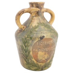 Leo Maes-Vereenooghe Flämische Vase mit doppeltem Griff aus polychromer Keramik Signiert