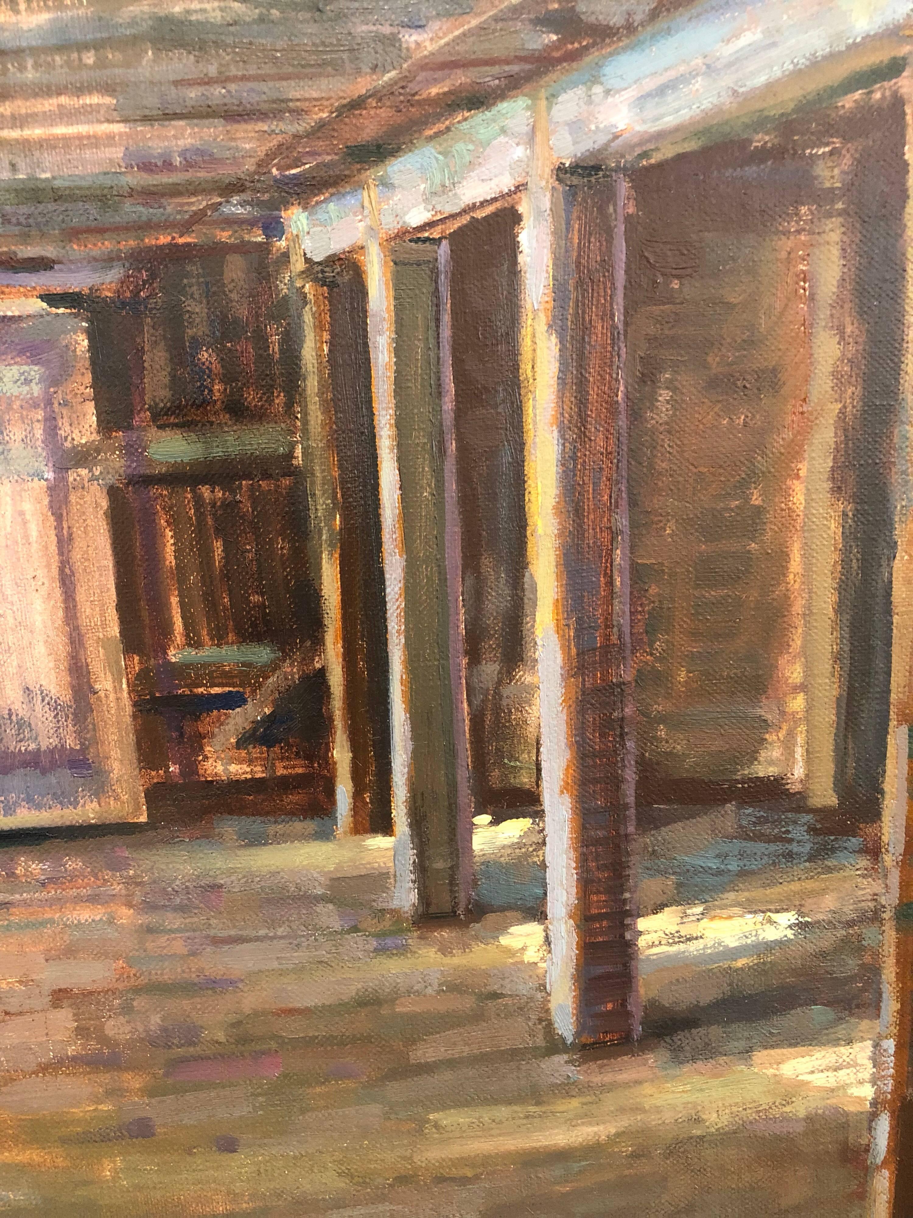 Codman Barn - Gray Interior Painting by Leo Mancini-Hresko