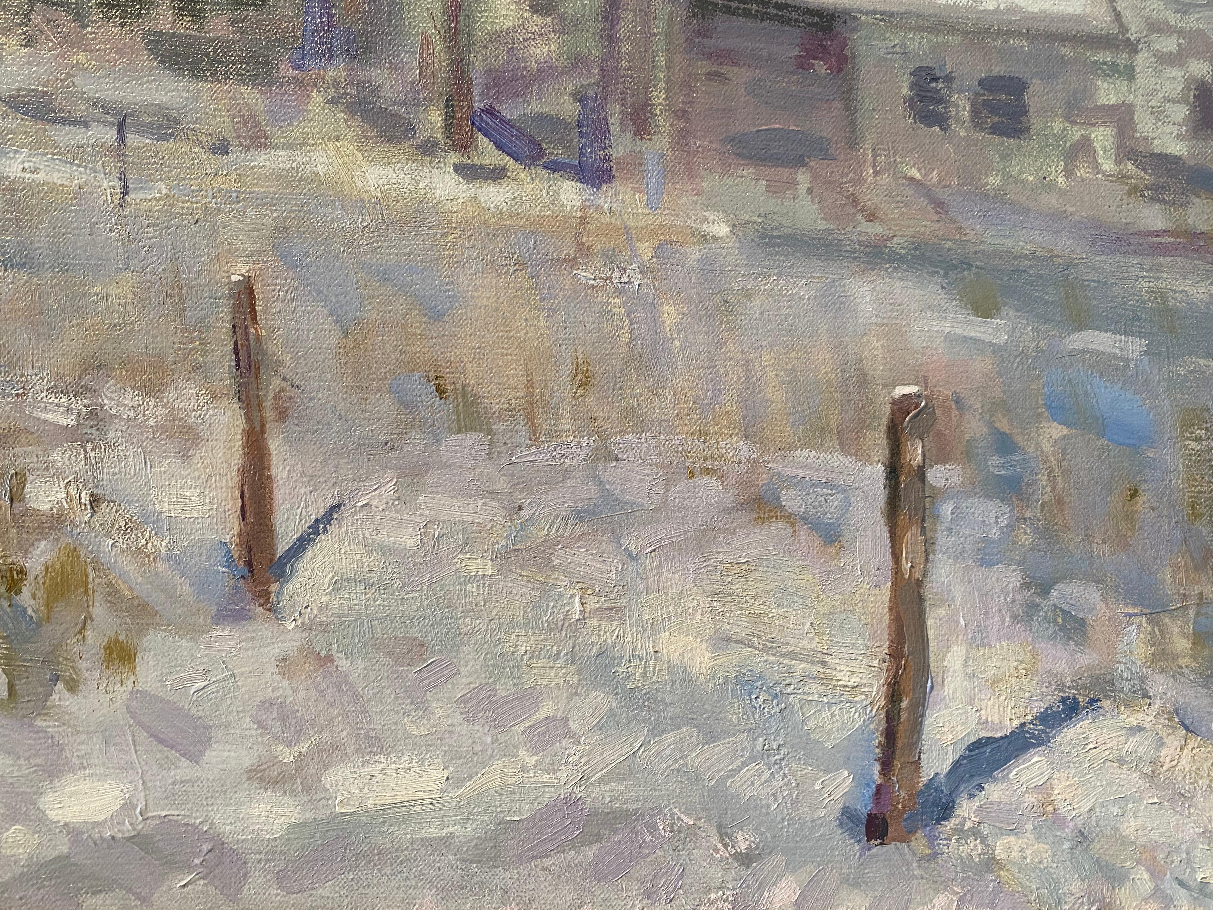 Painted en plein air, in the style of contemporary impressionism. Pastel colors make up a white, snowy landscape. 

Leo Mancini-Hresko began his art education in 1999 at the Art Institute of Boston at Lesley University.  During a semester abroad in