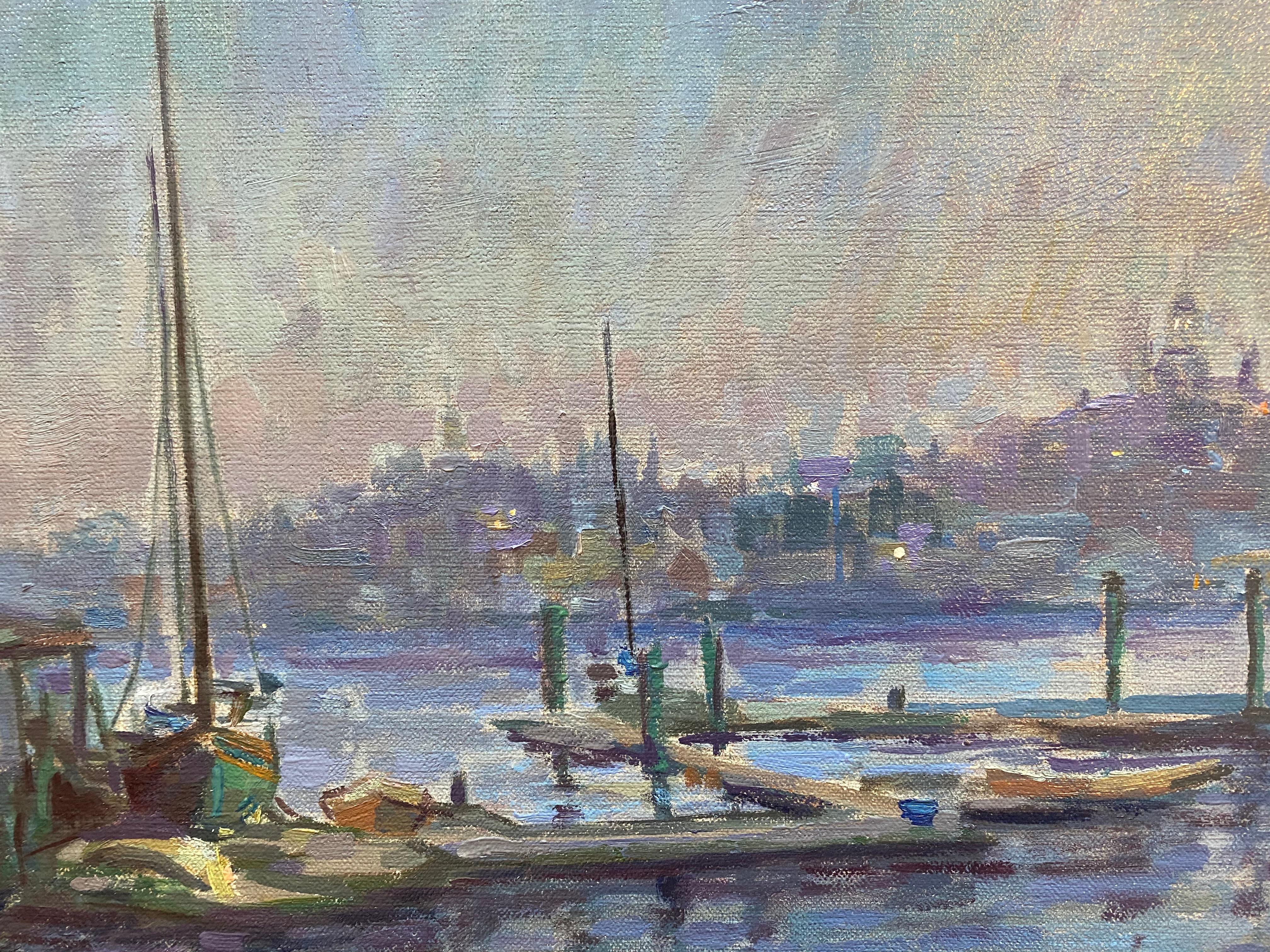 An oil painting of a dock at twilight, painted en plein air at Gloucester Harbor, one of the most recognizable settings for American painters. 


Artist Bio
Leo Mancini-Hresko began his art education in 1999 at the Art Institute of Boston at Lesley