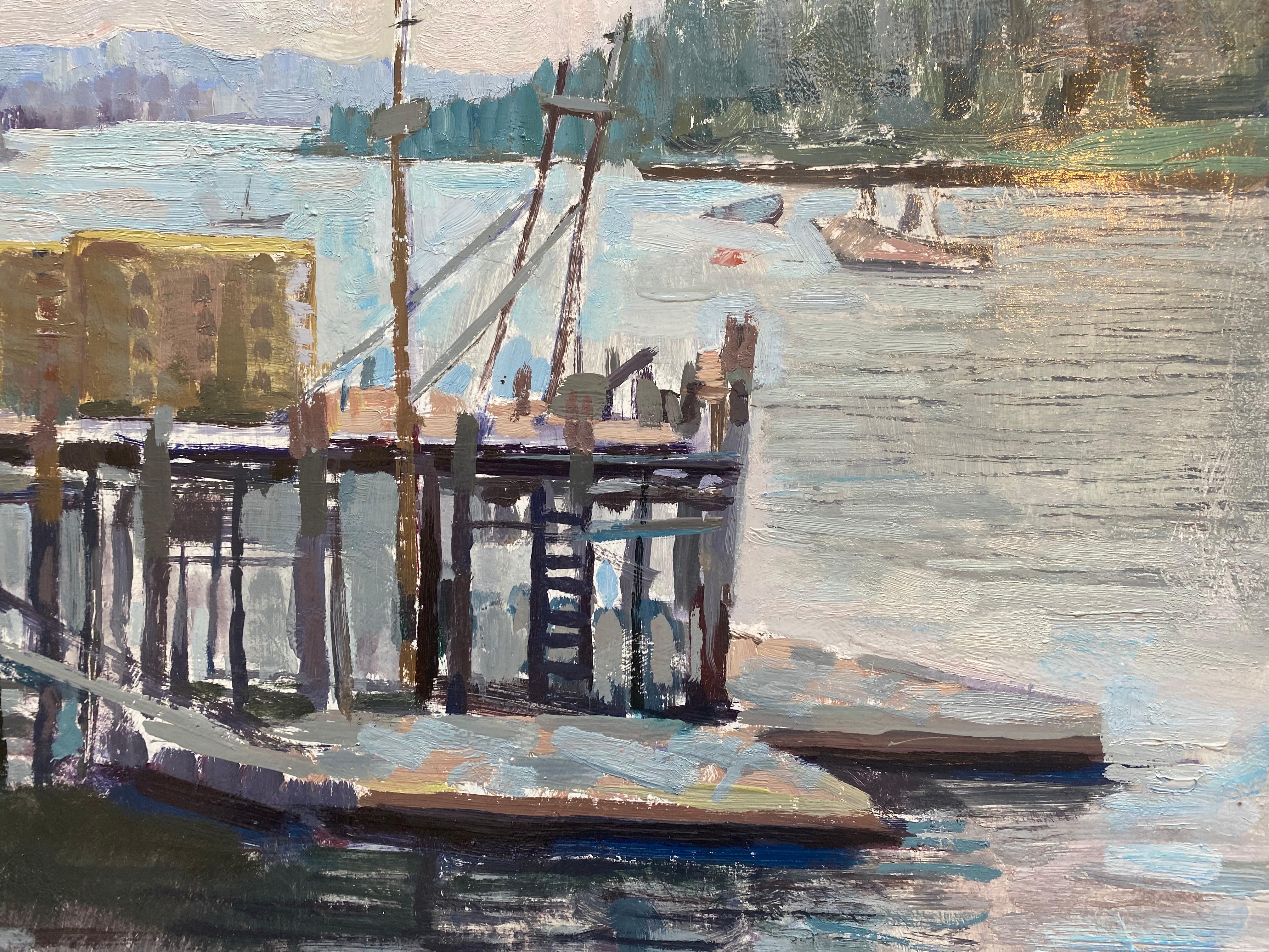 Lobster Dock - American Impressionist Painting by Leo Mancini-Hresko