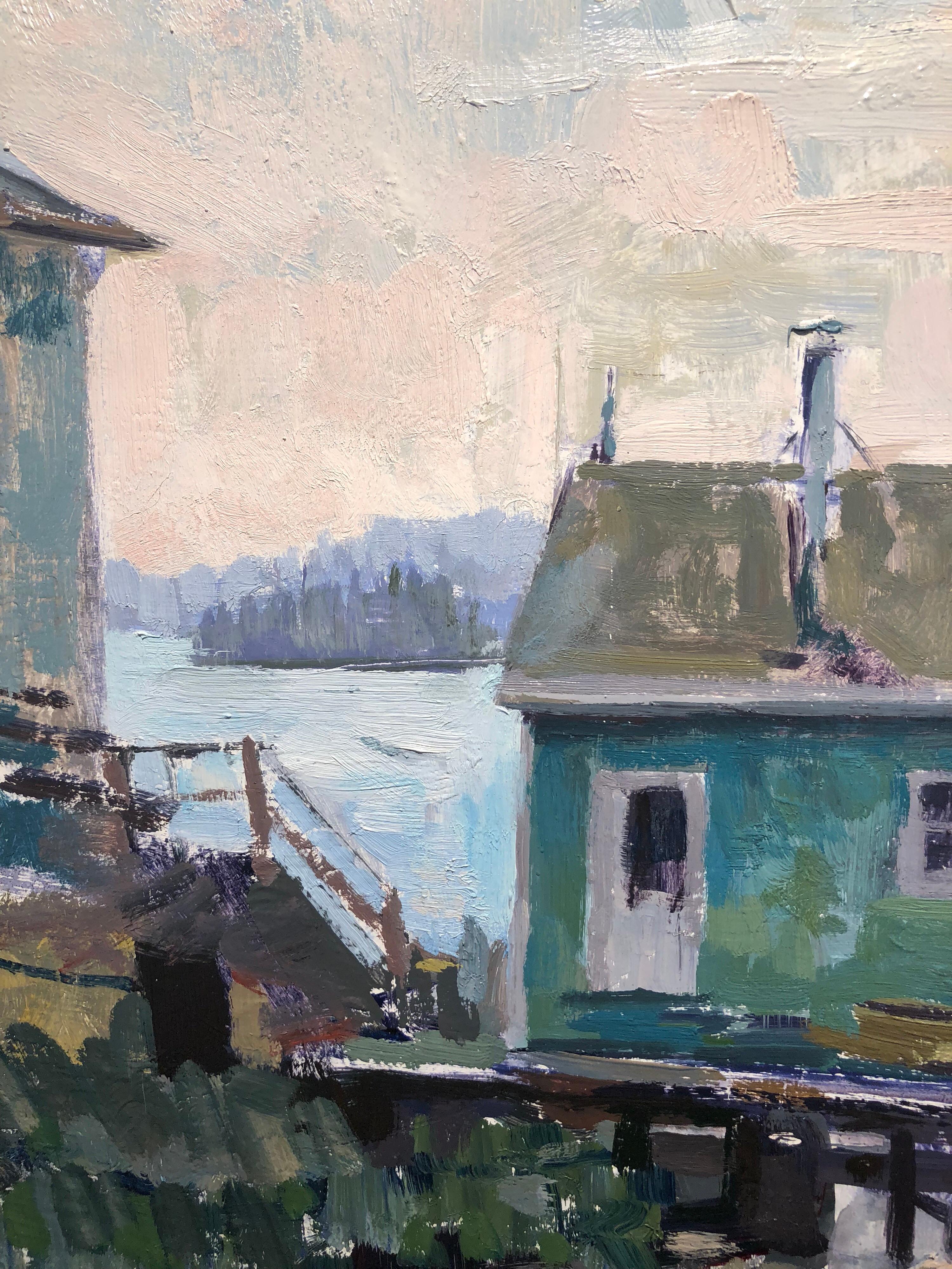 A quintessential New England scene of a lobster dock in the seaside town of Stonington, Maine. Bold brushstrokes, rich color and impasto make this a painting with infinite interest and depth.

Leo Mancini-Hresko is a prolific artist who creates