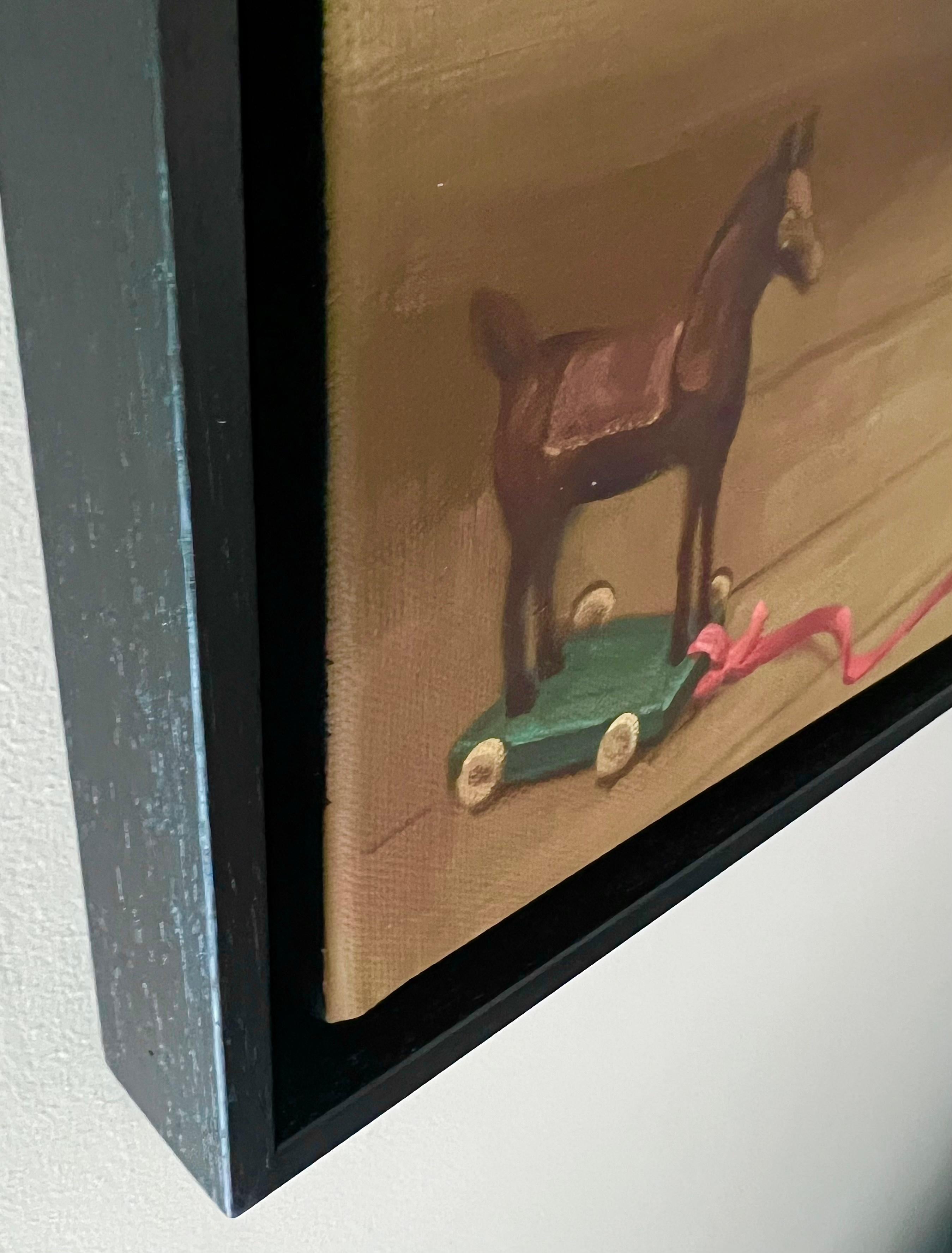 Street art contemporanea pop art Banksy Koons dipinto a mano interno rosso e oro - Painting Pop Art di Leo Manelli