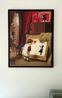 Art de rue contemporain pop art Banksy Koons intérieur peint à la main rouge et or