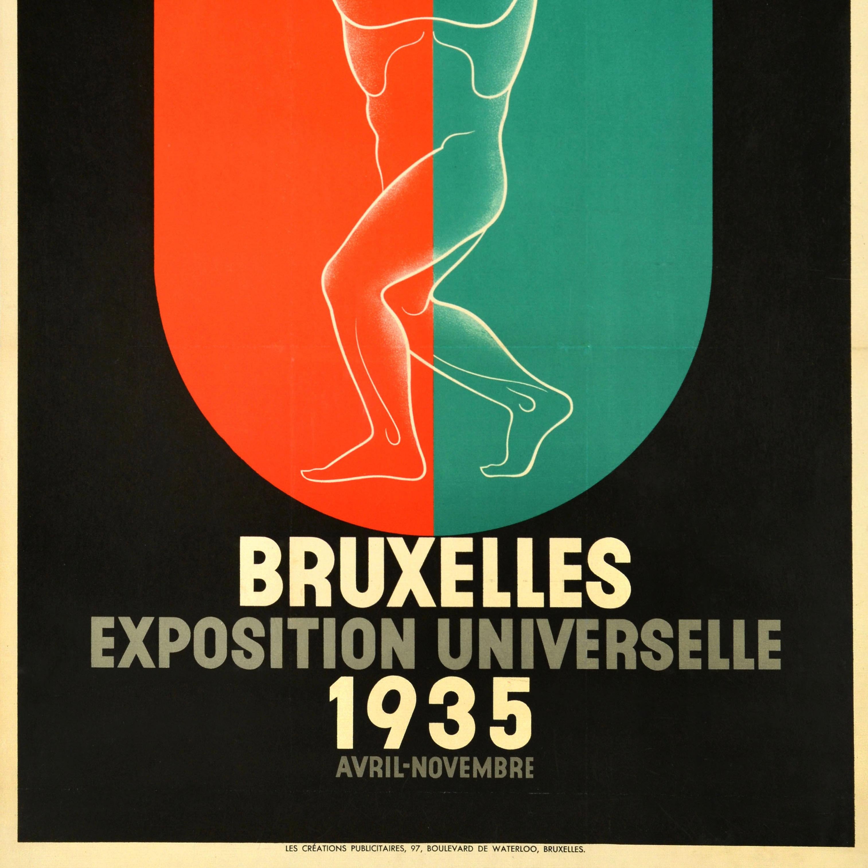Original-Vintage-Werbeplakat Brüsseler Exposition Universelle Art Deco, Vintage (Schwarz), Print, von Leo Marfurt