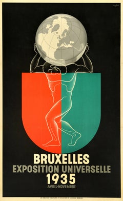 Original-Vintage-Werbeplakat Brüsseler Exposition Universelle Art Deco, Vintage