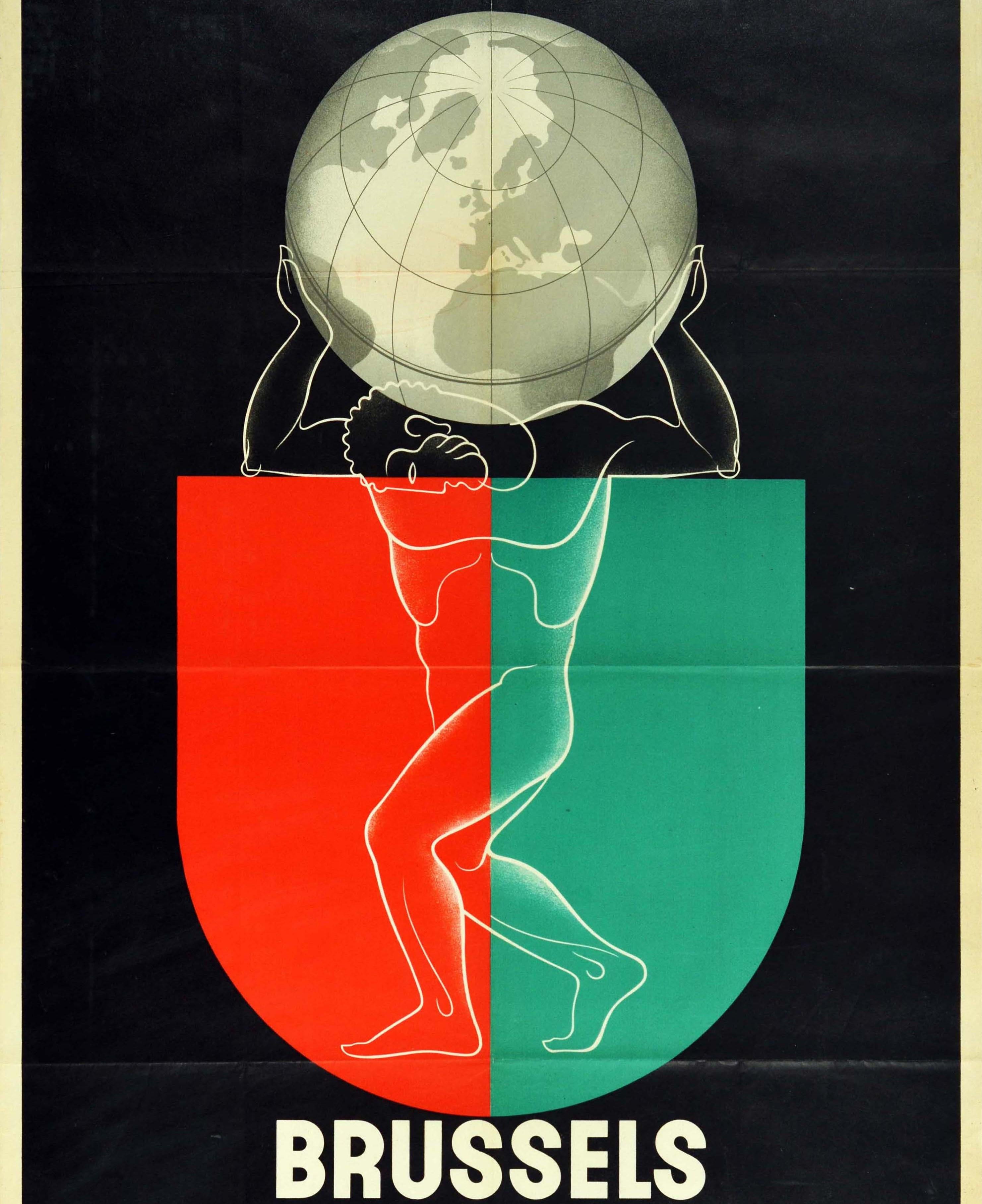 Original Vintage Poster Brüssel Weltausstellung Atlas Design (Schwarz), Print, von Leo Marfurt