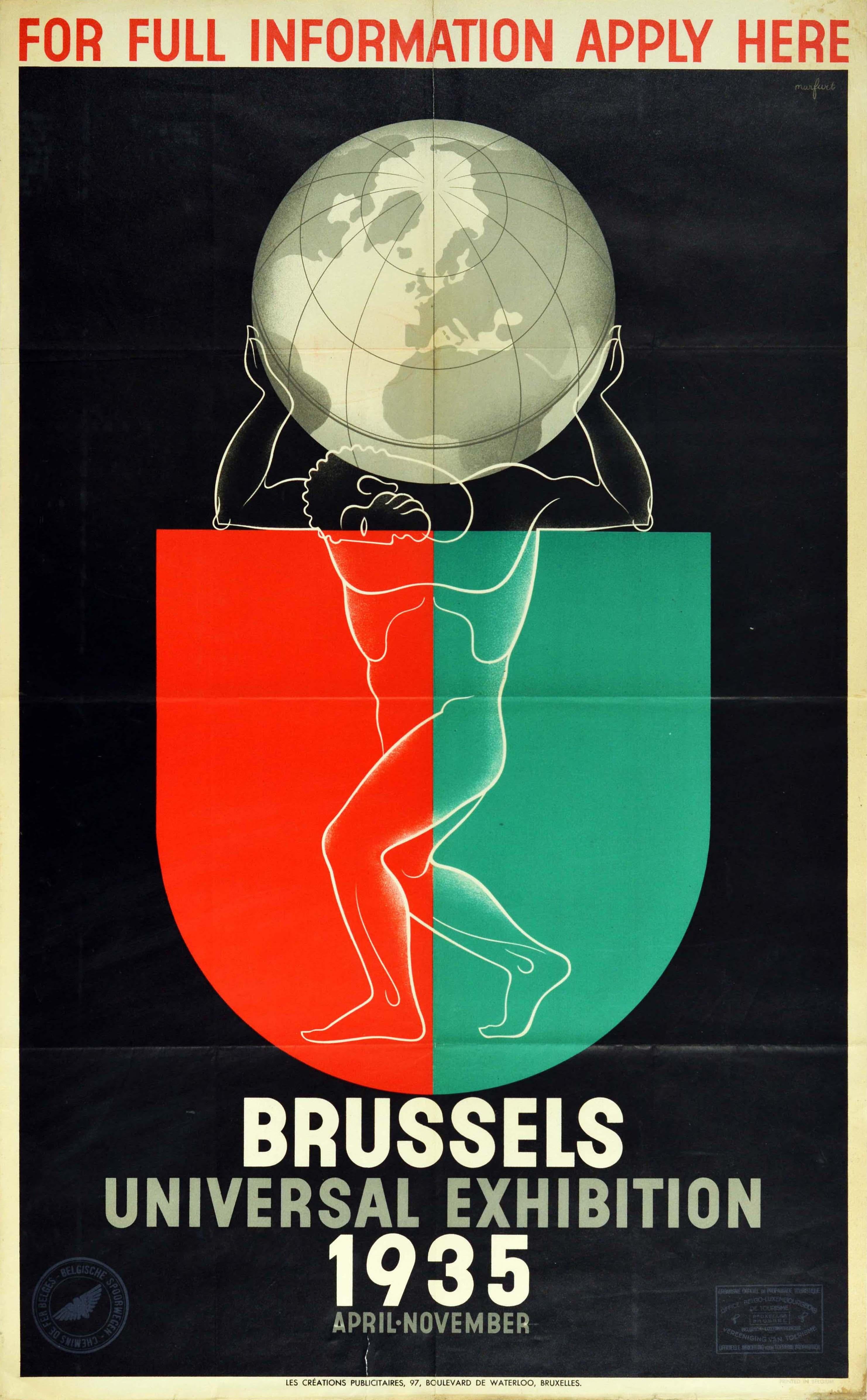 Leo Marfurt Print - Original Vintage Poster Brussels Universal Exhibition World's Fair Atlas Design