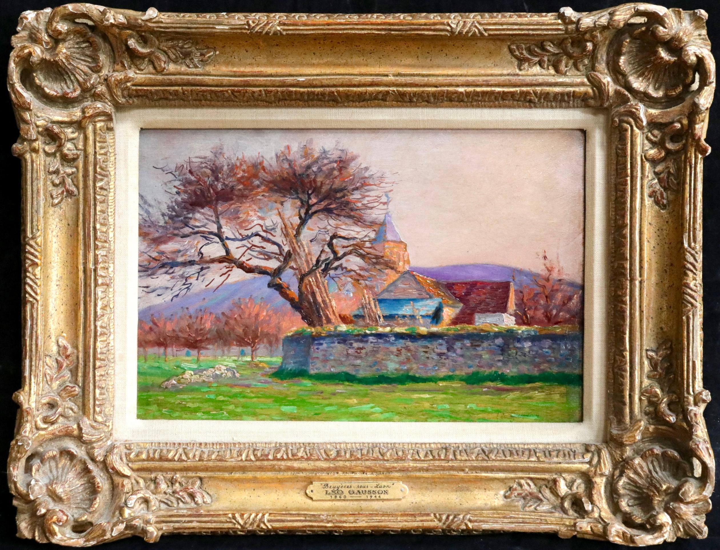 Bruyères-Sous-Laon - Post Impressionist Landscape Oil by Leo Marie Gausson - Painting by Léo Marie Gausson