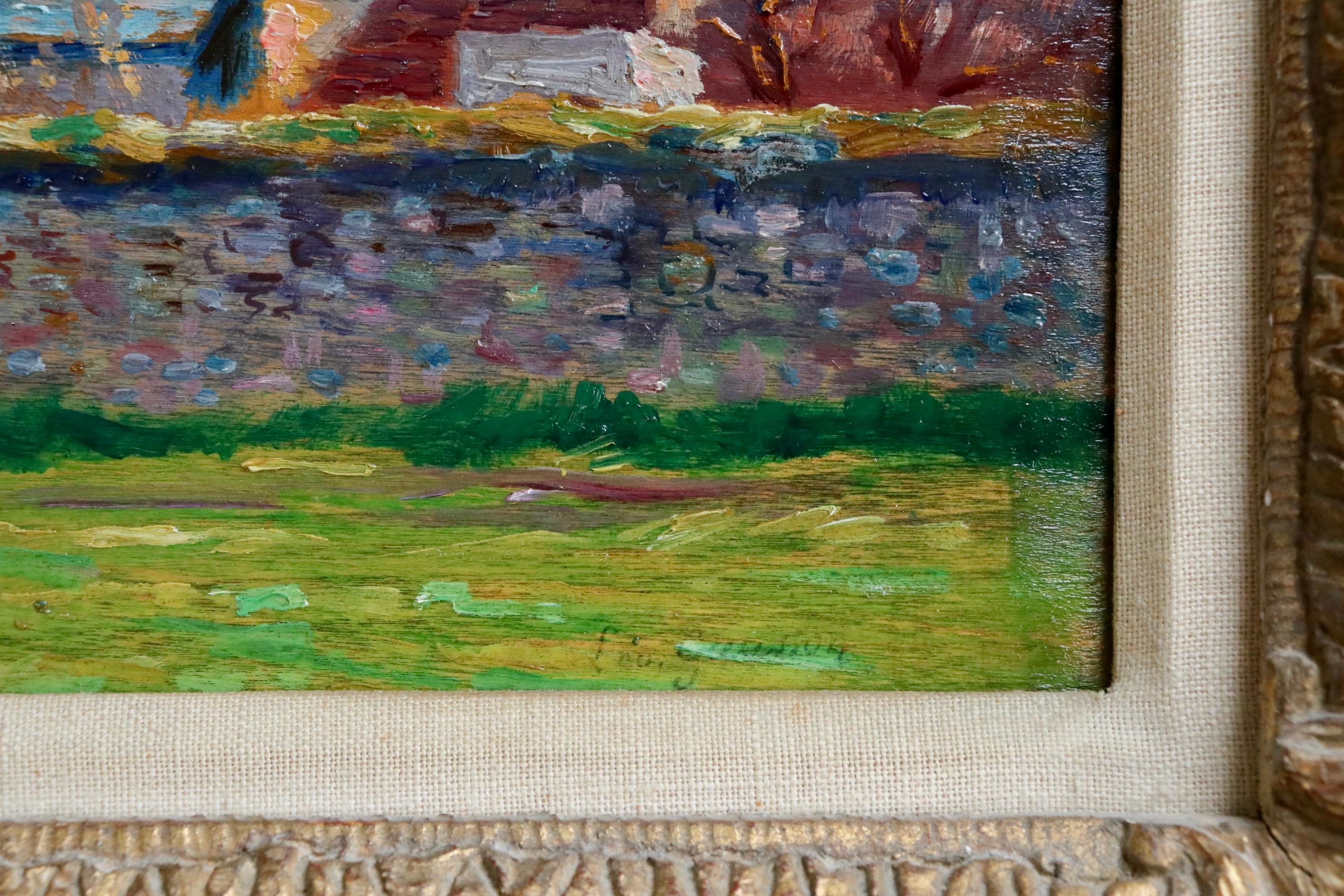 Bruyères-Sous-Laon - Post Impressionist Landscape Oil by Leo Marie Gausson - Post-Impressionist Painting by Léo Marie Gausson