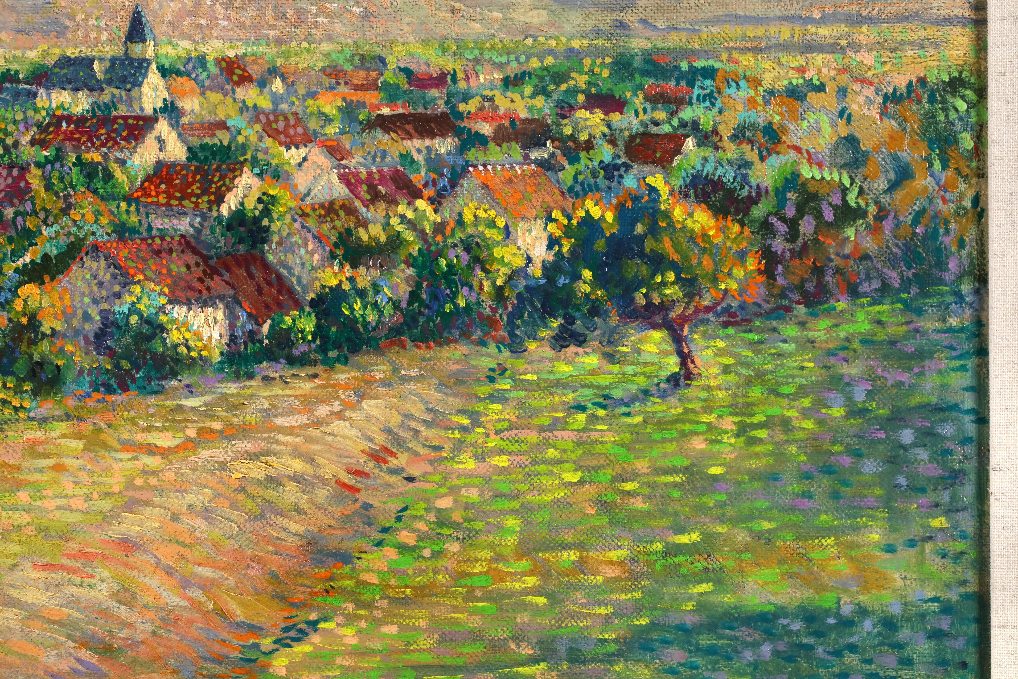 Dans les champs - Neoimpressionistische Flusslandschaft Öl von Leo Marie Gausson im Angebot 5