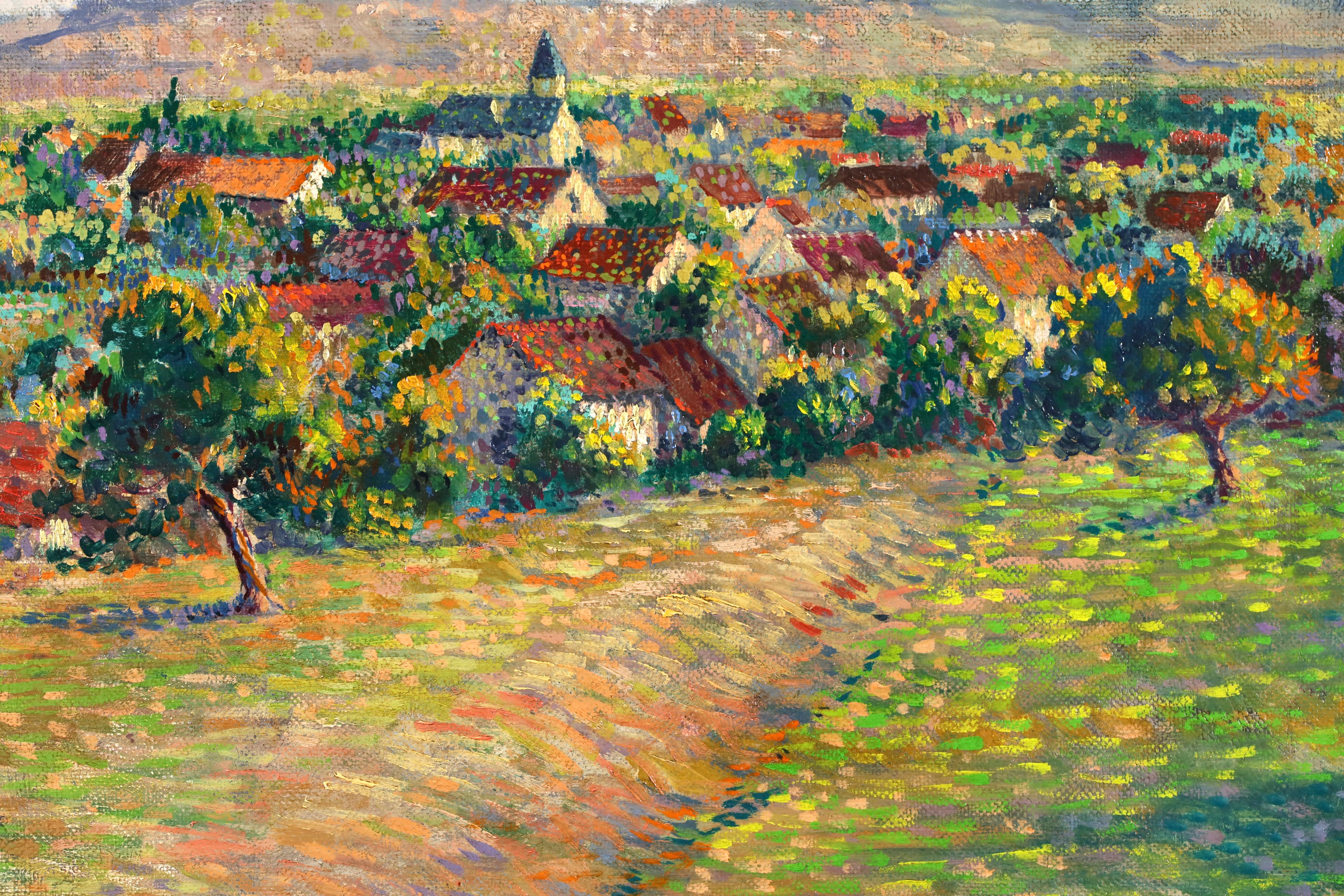 Dans les champs - Neoimpressionistische Flusslandschaft Öl von Leo Marie Gausson im Angebot 6