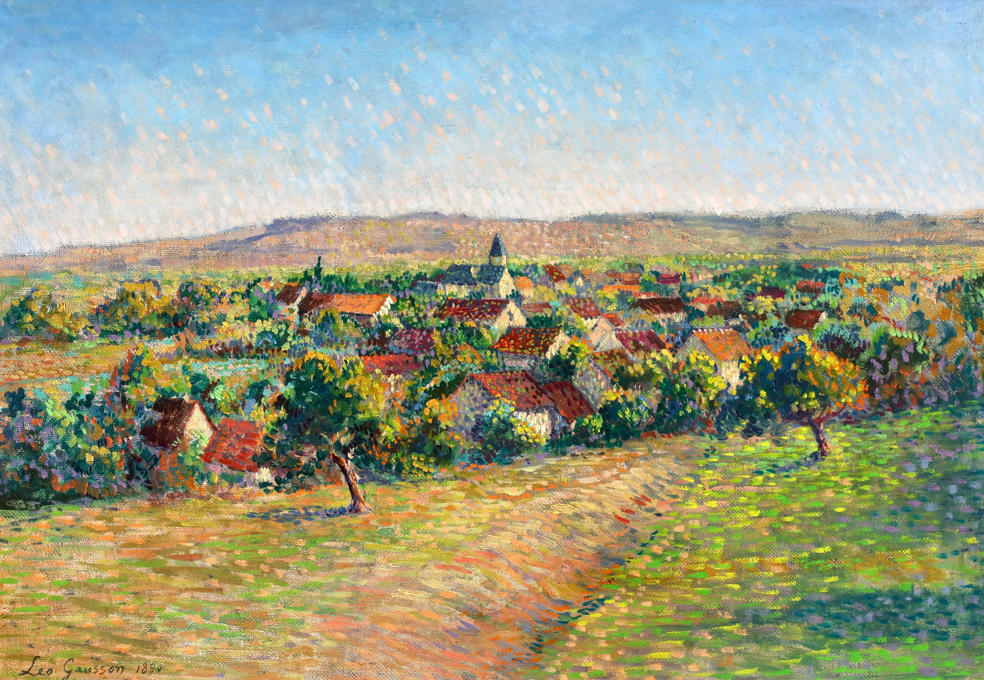 Dans les champs - Neoimpressionistische Flusslandschaft Öl von Leo Marie Gausson – Painting von Léo Marie Gausson