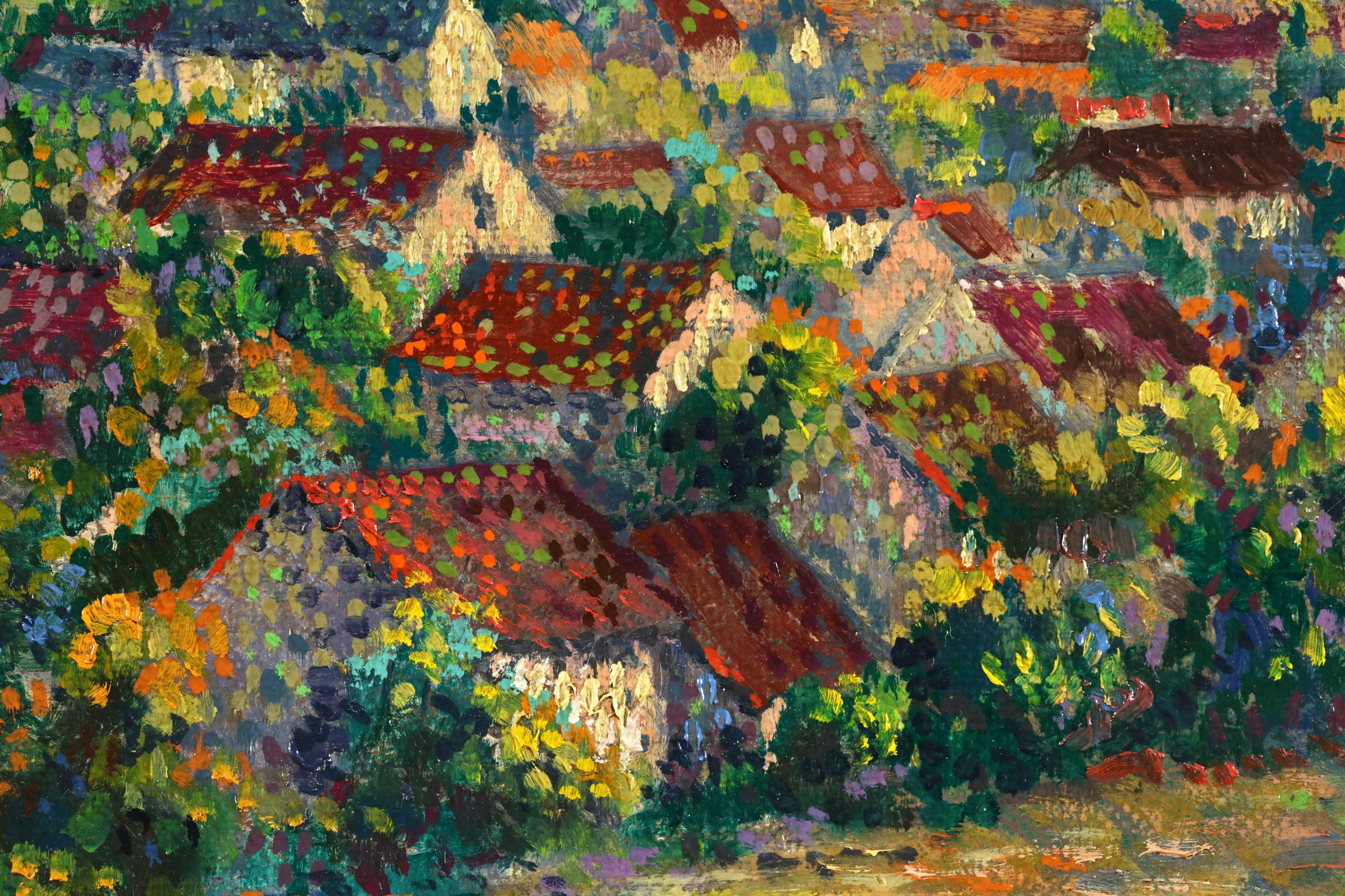 Dans les champs - Neoimpressionistische Flusslandschaft Öl von Leo Marie Gausson (Post-Impressionismus), Painting, von Léo Marie Gausson