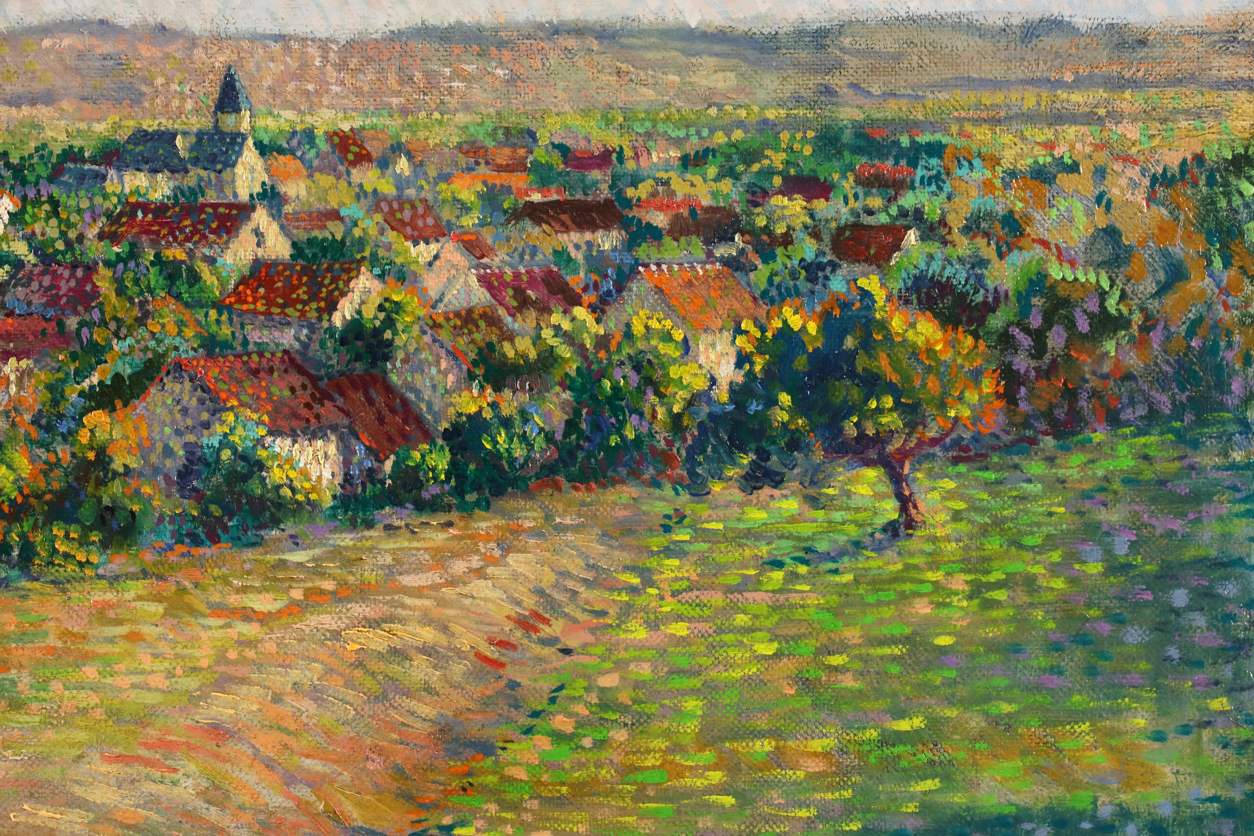 Dans les champs - Neoimpressionistische Flusslandschaft Öl von Leo Marie Gausson im Angebot 2