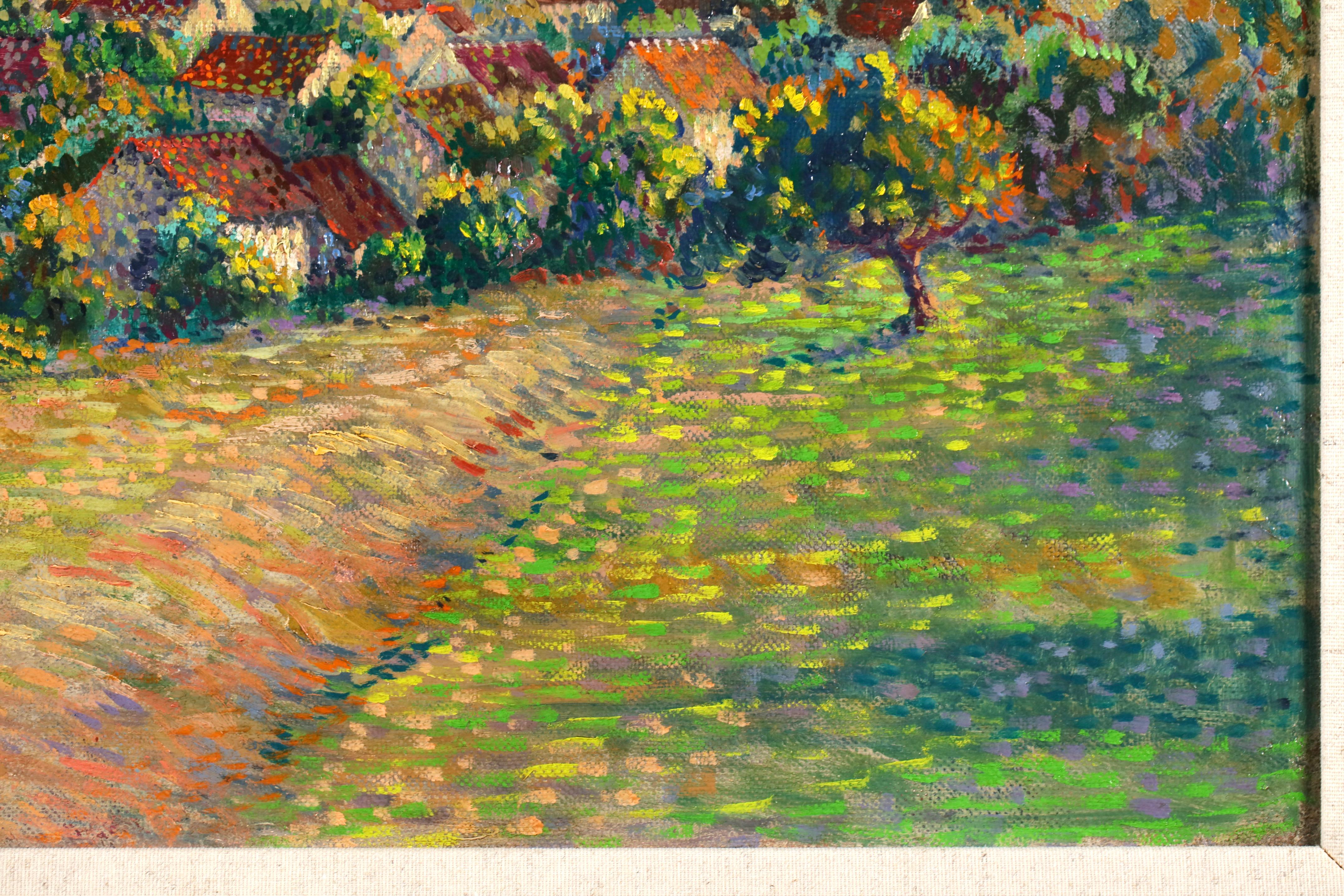 Dans les champs - Neoimpressionistische Flusslandschaft Öl von Leo Marie Gausson im Angebot 4