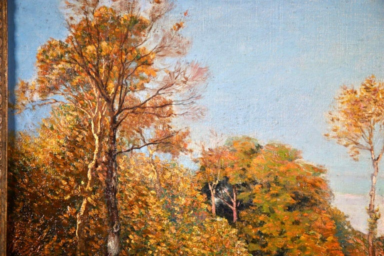 Landscape - French Impressionist Oil, Autumn Landscape by Leo Marie Gausson - Blue Landscape Painting by Léo Marie Gausson