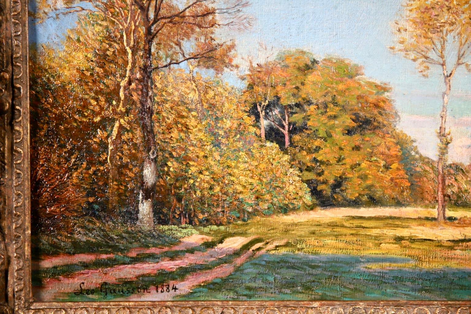 Impressionist oil on canvas landscape painting dated 1884 by French painter Leo Marie Gausson. The work depicts an autumnal landscape. Expressed beautifully with colour and highly detailed with every stroke with wonderful use of light and shade.