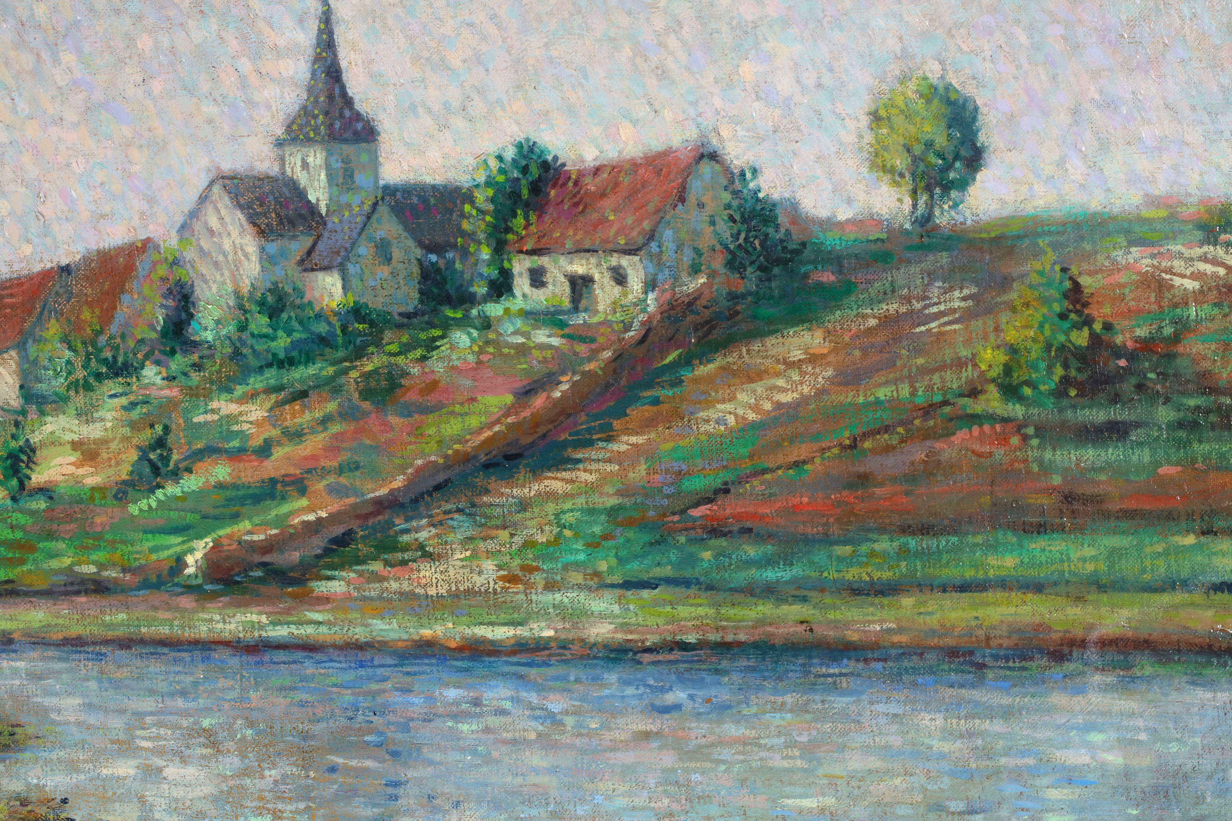 Triel-sur-Seine - Paysage néo-impressionniste peint à l'huile par Léo Marie Gausson en vente 6