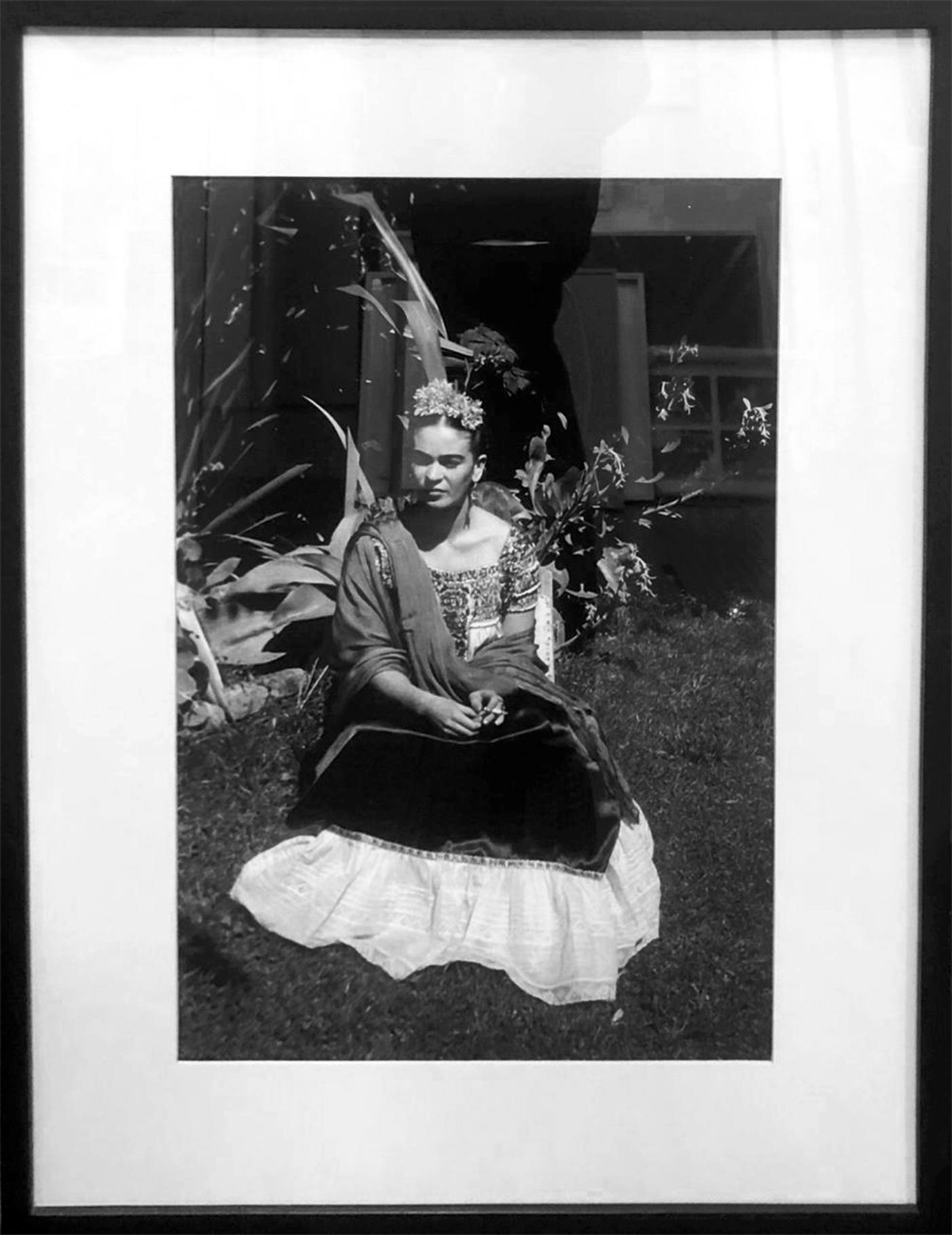 Frida Kahlo en Xochimilco, México.Black and white Portrait photograph.  Framed - Photograph by Leo Matiz