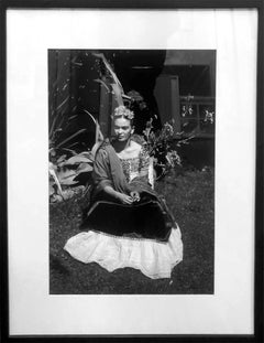 Frida Kahlo en Xochimilco, México.Black and white Portrait photograph.  Framed