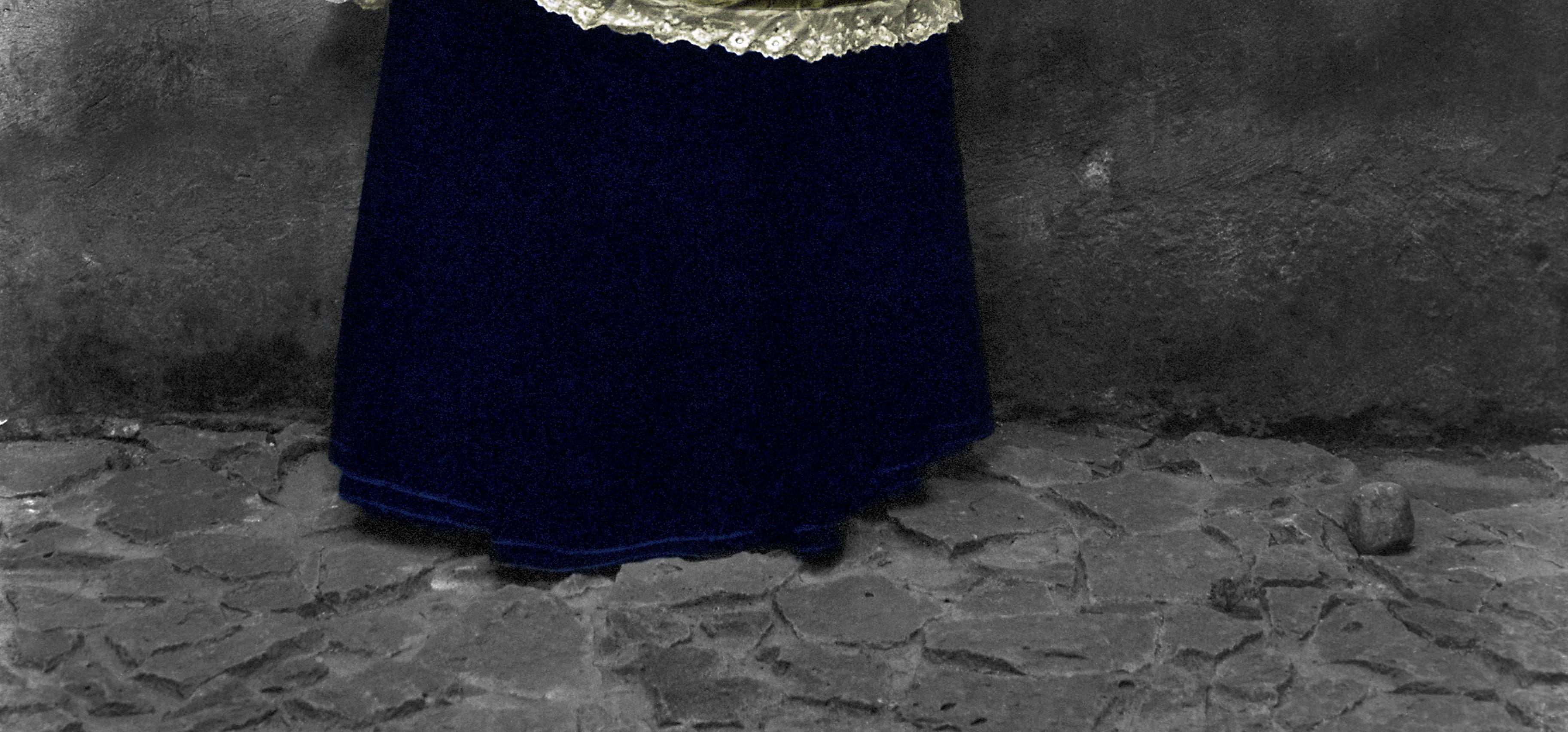 Frida in the Blue House Color, Coyoacán, 1943. Color Portrait - Black Portrait Photograph by Leo Matiz