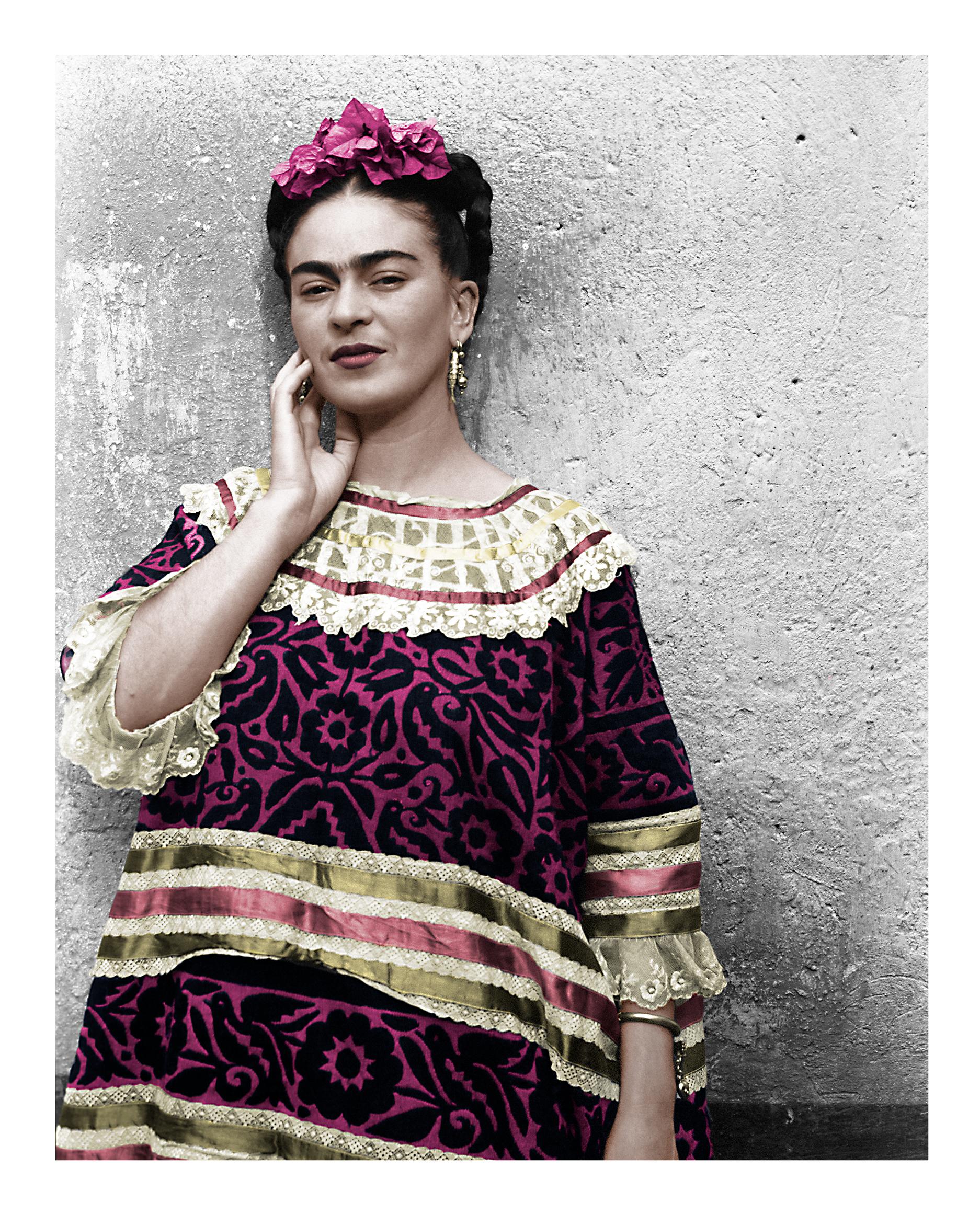 Frida Kahlo in the Blue House, Coyoacán, Mexico. 1943 Color Portrait  - Photograph by Leo Matiz