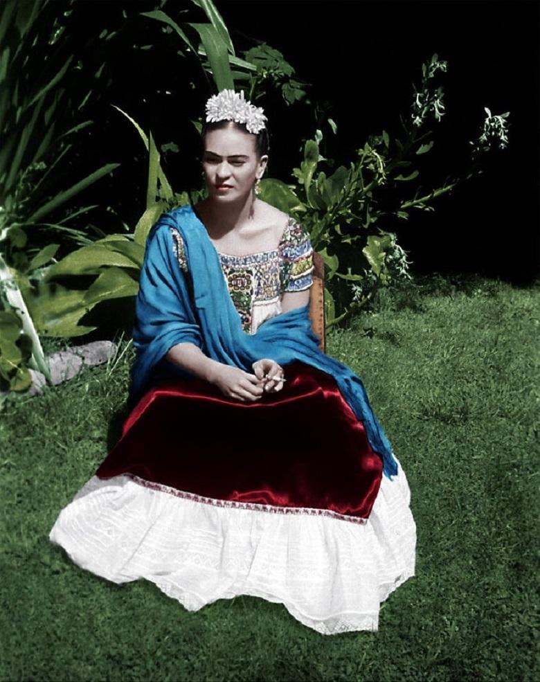 Frida Kahlo in the Blue House, Coyoacán, Mexico. 1943. Diptych Color portraits  - Photograph by Leo Matiz