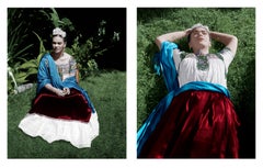 Vintage Frida Kahlo in the Blue House, Coyoacán, Mexico. 1943. Diptych Color portraits 