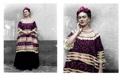 Vintage Frida Kahlo in the Blue House (Diptych) Coyoacán, Mexico. 1943. Color Portraits