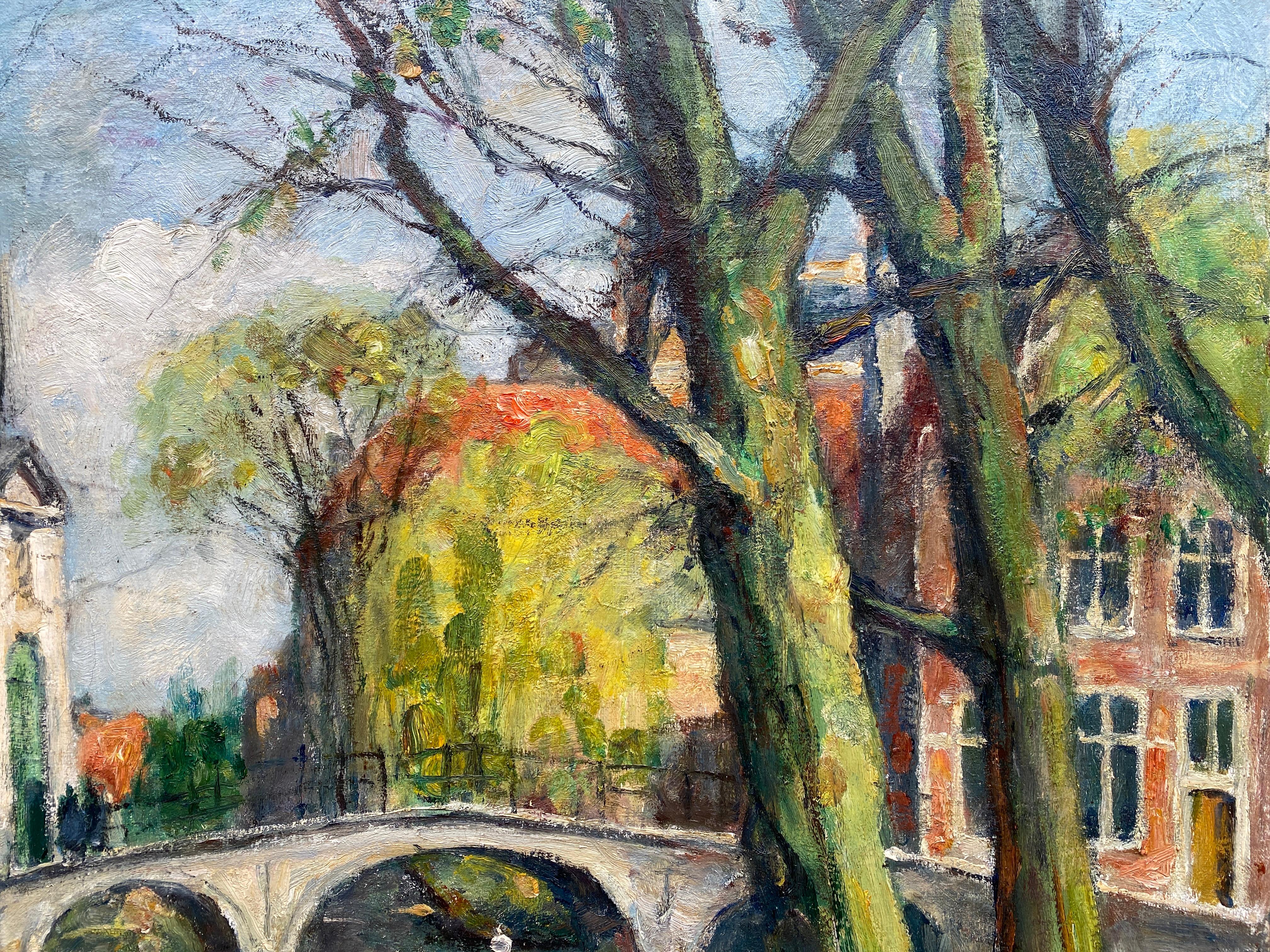 Swans of Bruges - Beguinage Bridge' Leo Mechelaere, Bruges 1880 - 1964 Erlangen en vente 2