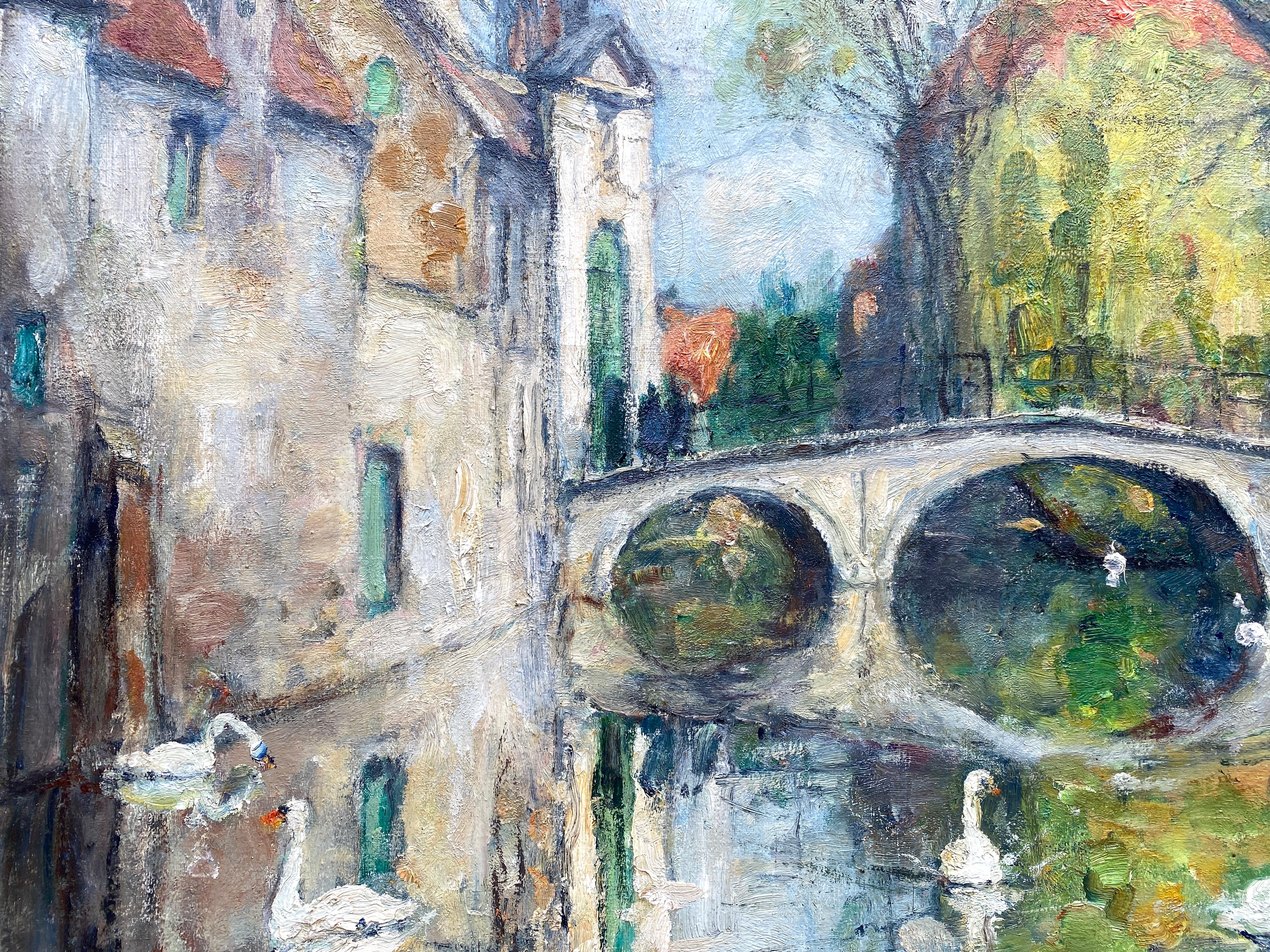 Swans of Bruges - Beguinage Bridge' Leo Mechelaere, Bruges 1880 - 1964 Erlangen en vente 3