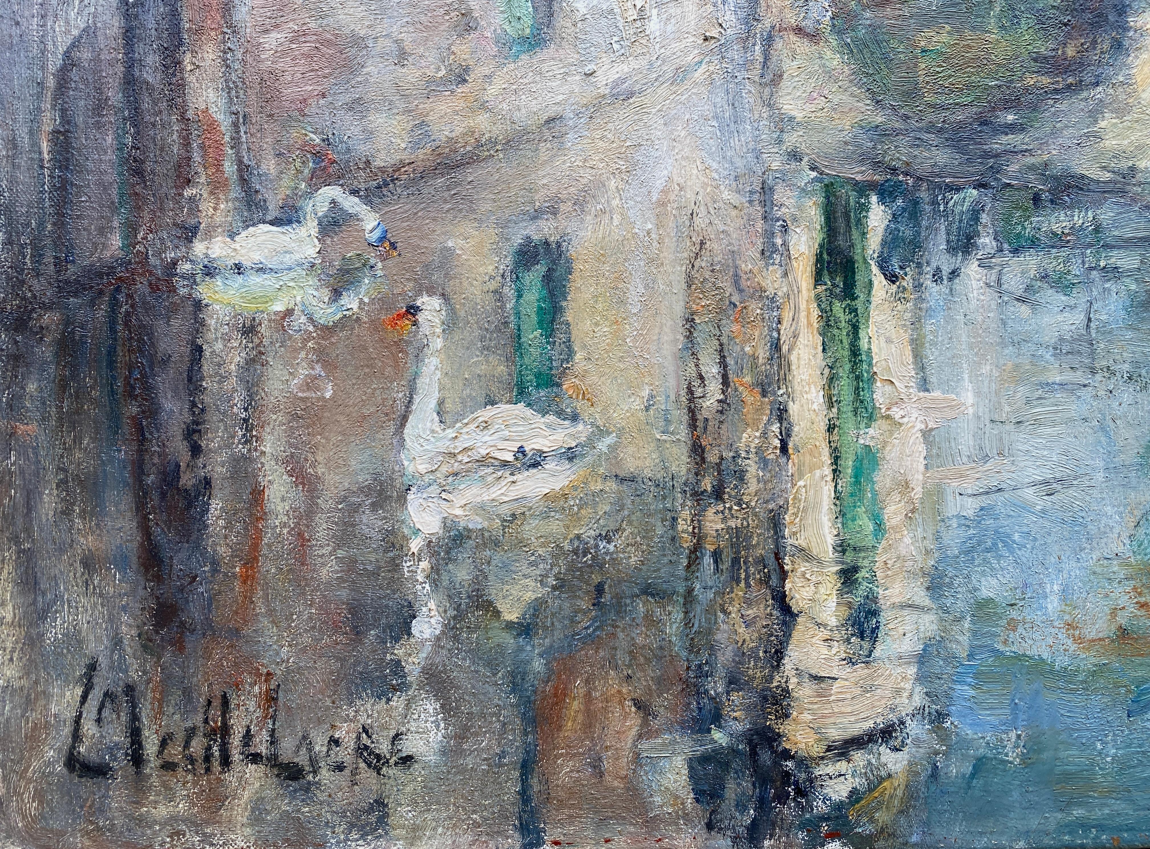 Swans of Bruges - Beguinage Bridge' Leo Mechelaere, Bruges 1880 - 1964 Erlangen en vente 4