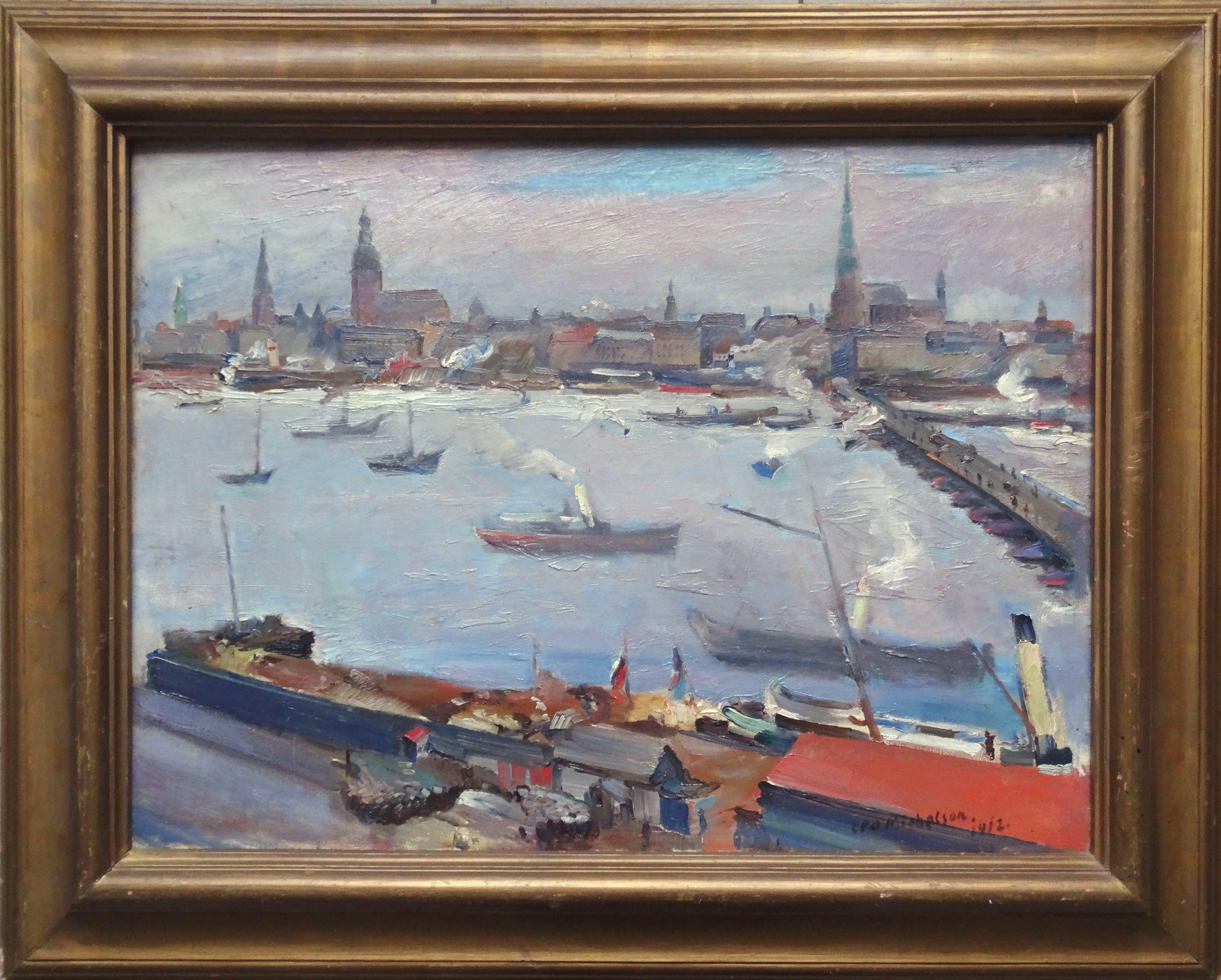 Riga city. 1912. Oil on canvas, 59x78 cm - Painting by Leo Michelson 