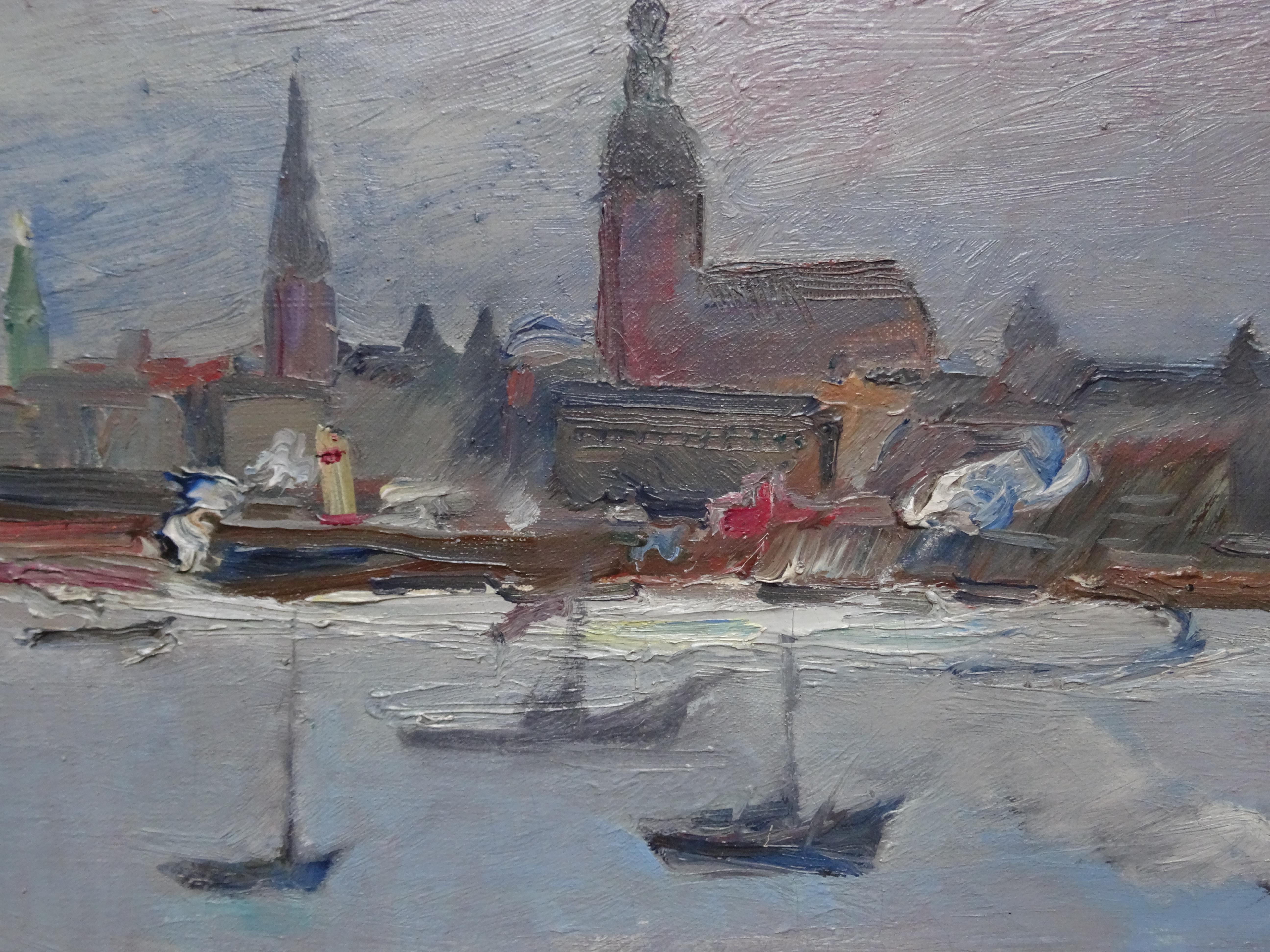 Riga city. 1912. Oil on canvas, 59x78 cm - Gray Landscape Painting by Leo Michelson 