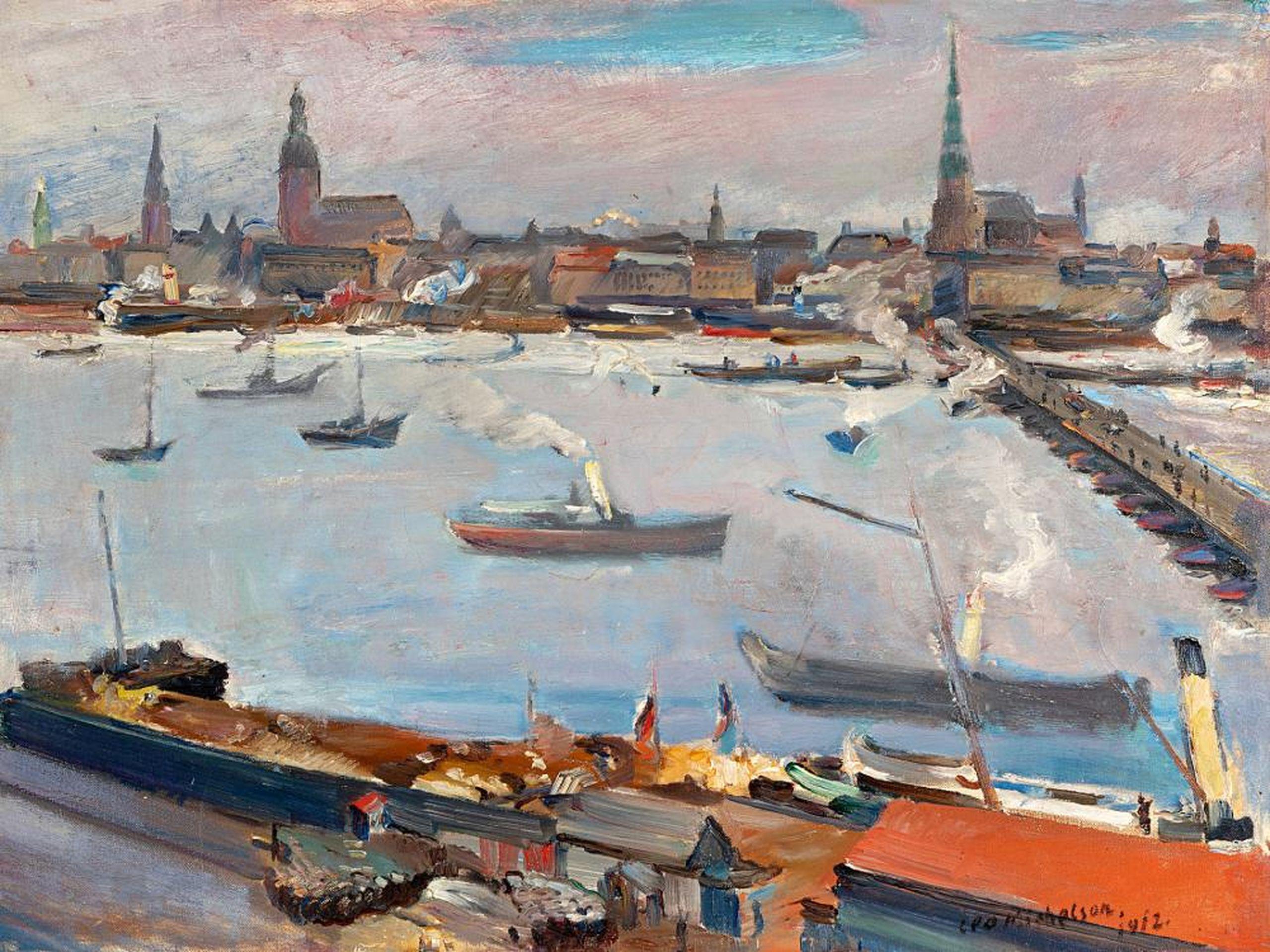 Leo Michelson  Landscape Painting - Riga city. 1912. Oil on canvas, 59x78 cm