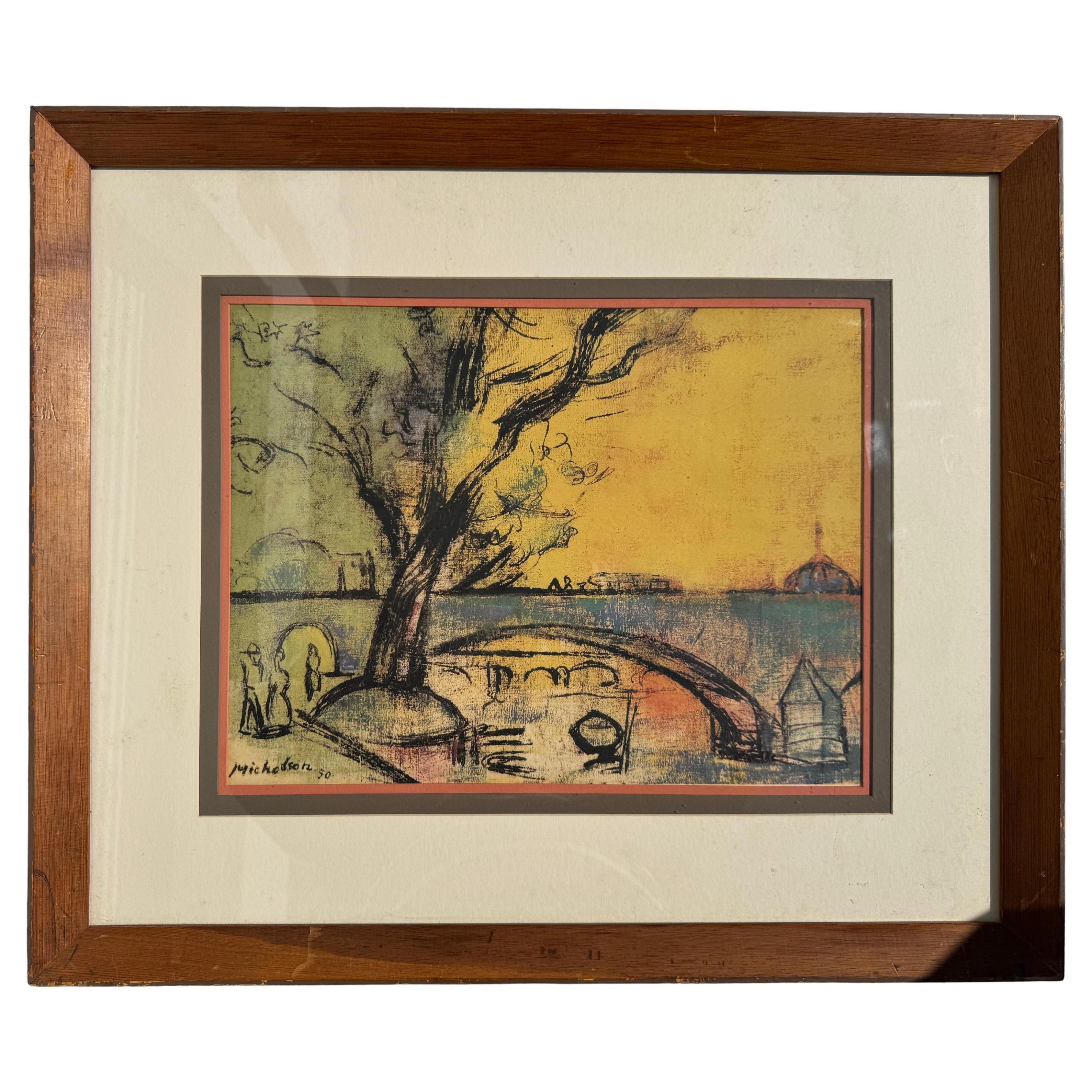 Leo Michelson !950 Impression couleur Arbre et Seine 14,5 "h x 19 "w en vente