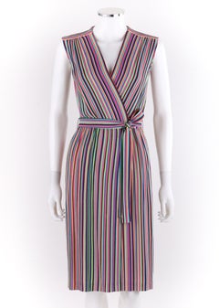 LEO NARDUCCI c.1970's Robe portefeuille à rayures verticales multicolores arc-en-ciel