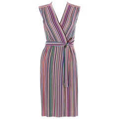 LEO NARDUCCI c.1970’s Multi-Color Rainbow Vertical Stripe Wrap Dress
