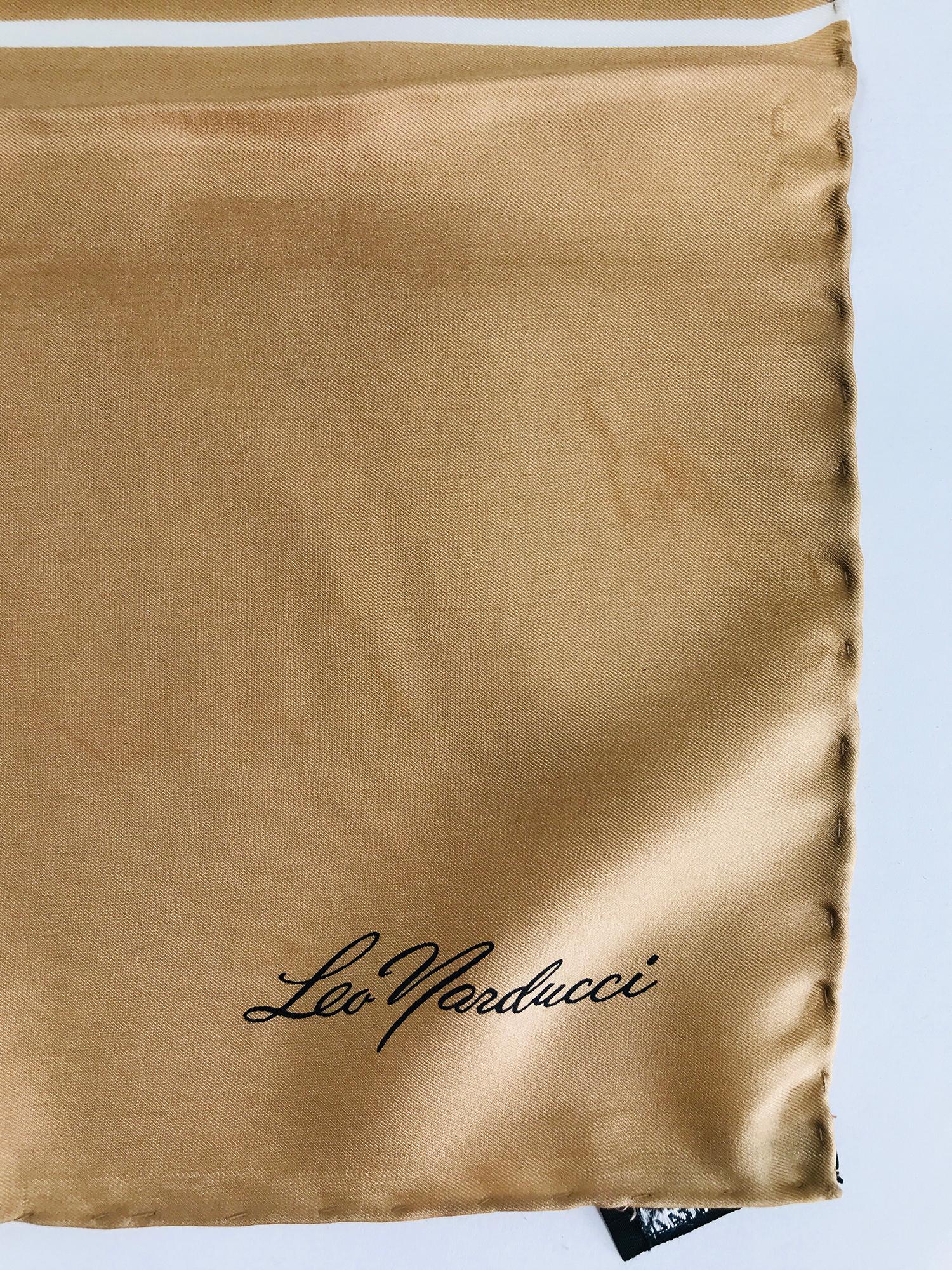 Leo Narducci hand rolled hem silk scarf in neutrals stripes and blocks. Grey, black, cream, tan stripes and blocks, modernist silk scarf. A few very light marks above the signature. 30 1/2