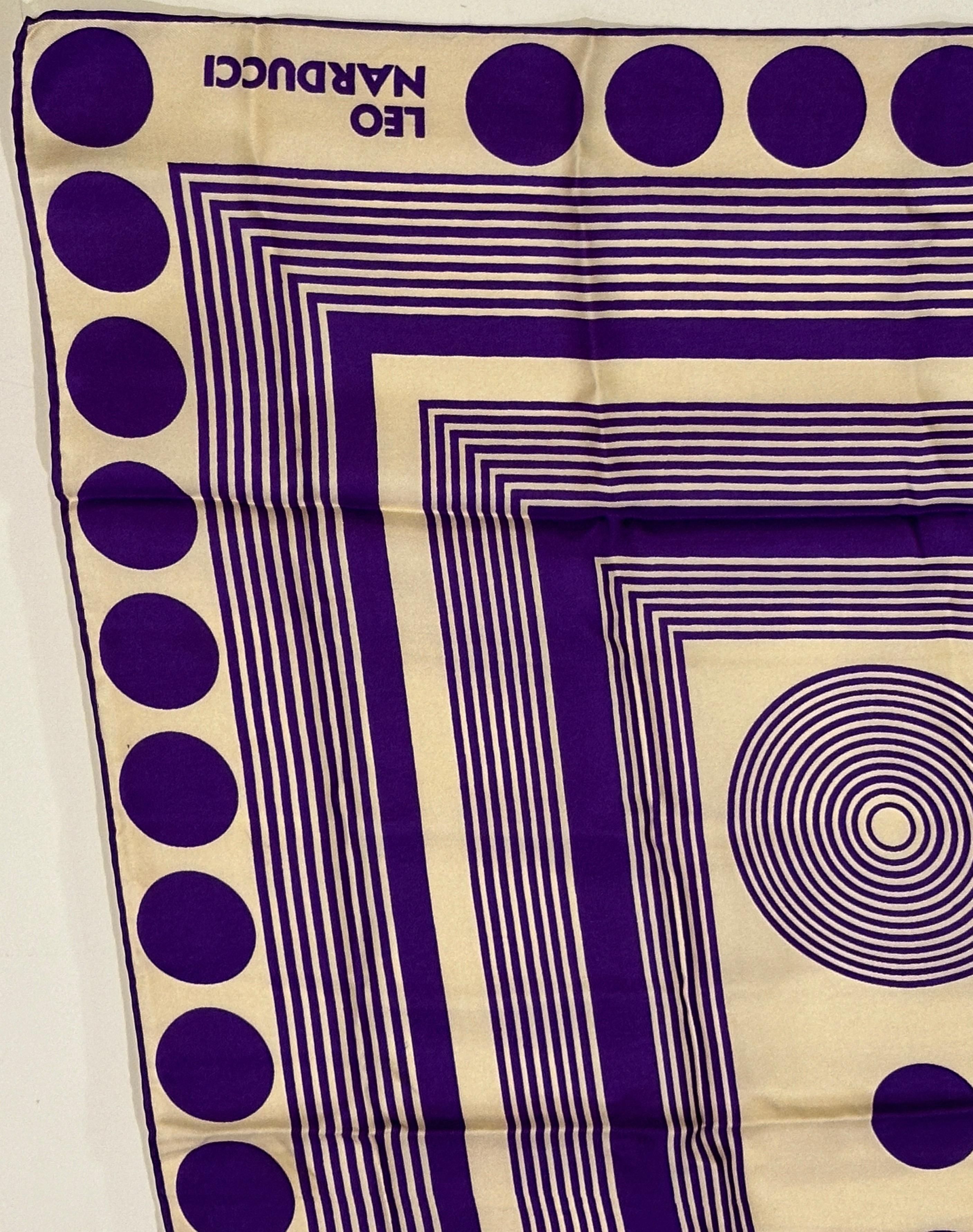 Leo Narducci Wonderfully Bold Vivid Ivory and Rich Purple Abstract Silk Scarf In Good Condition For Sale In New York, NY