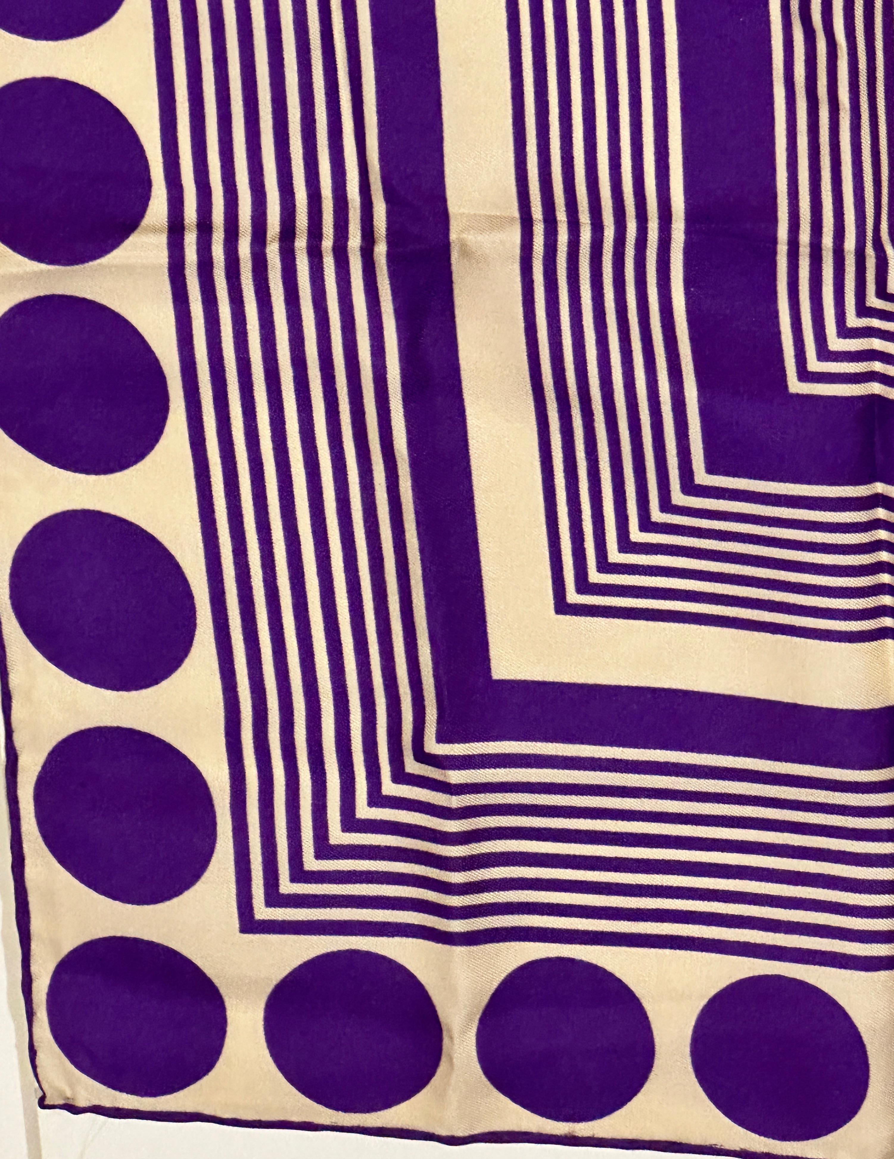 Leo Narducci Wonderfully Bold Vivid Ivory and Rich Purple Abstract Silk Scarf For Sale 1