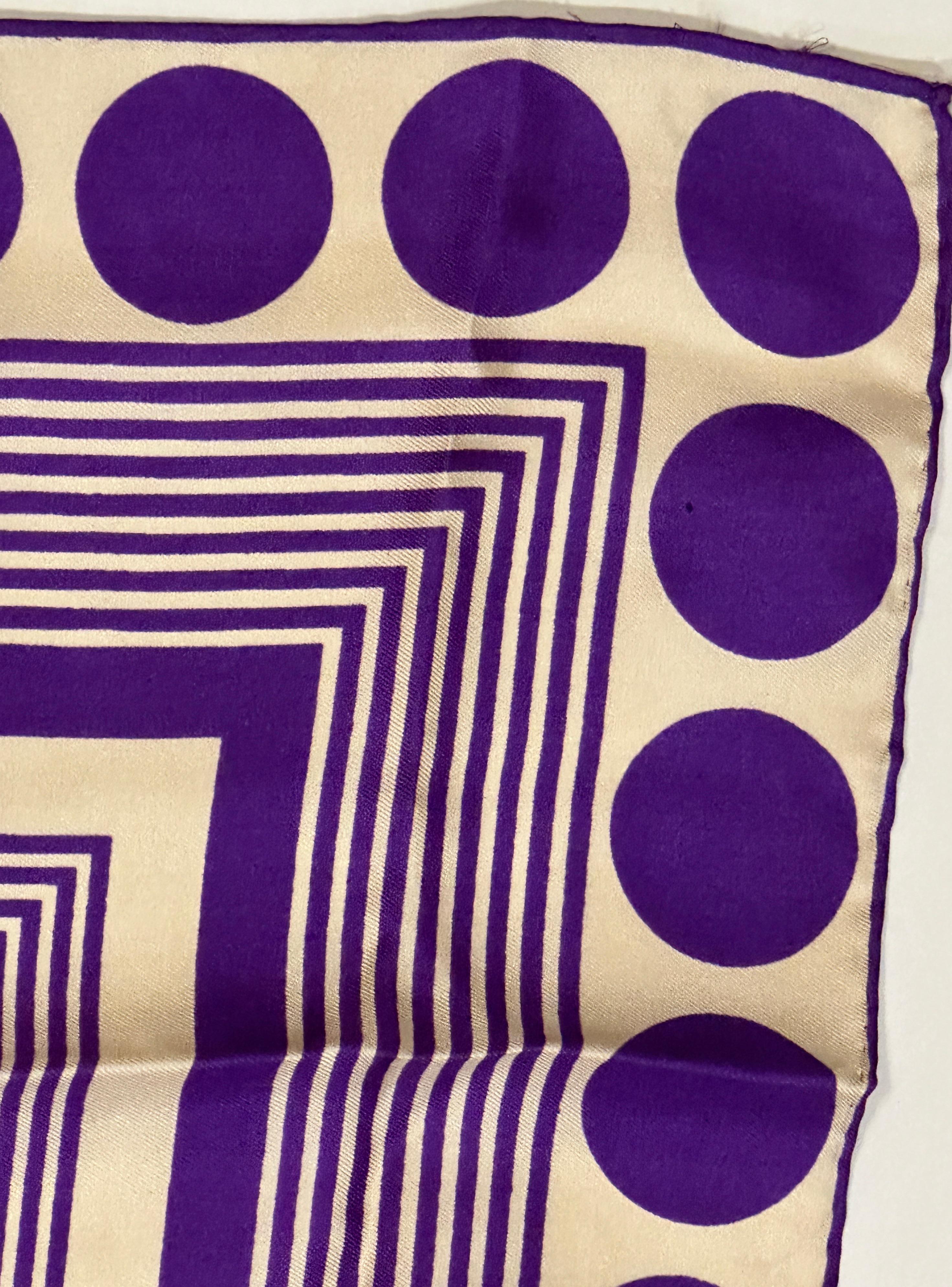 Leo Narducci Wonderfully Bold Vivid Ivory and Rich Purple Abstract Silk Scarf For Sale 2